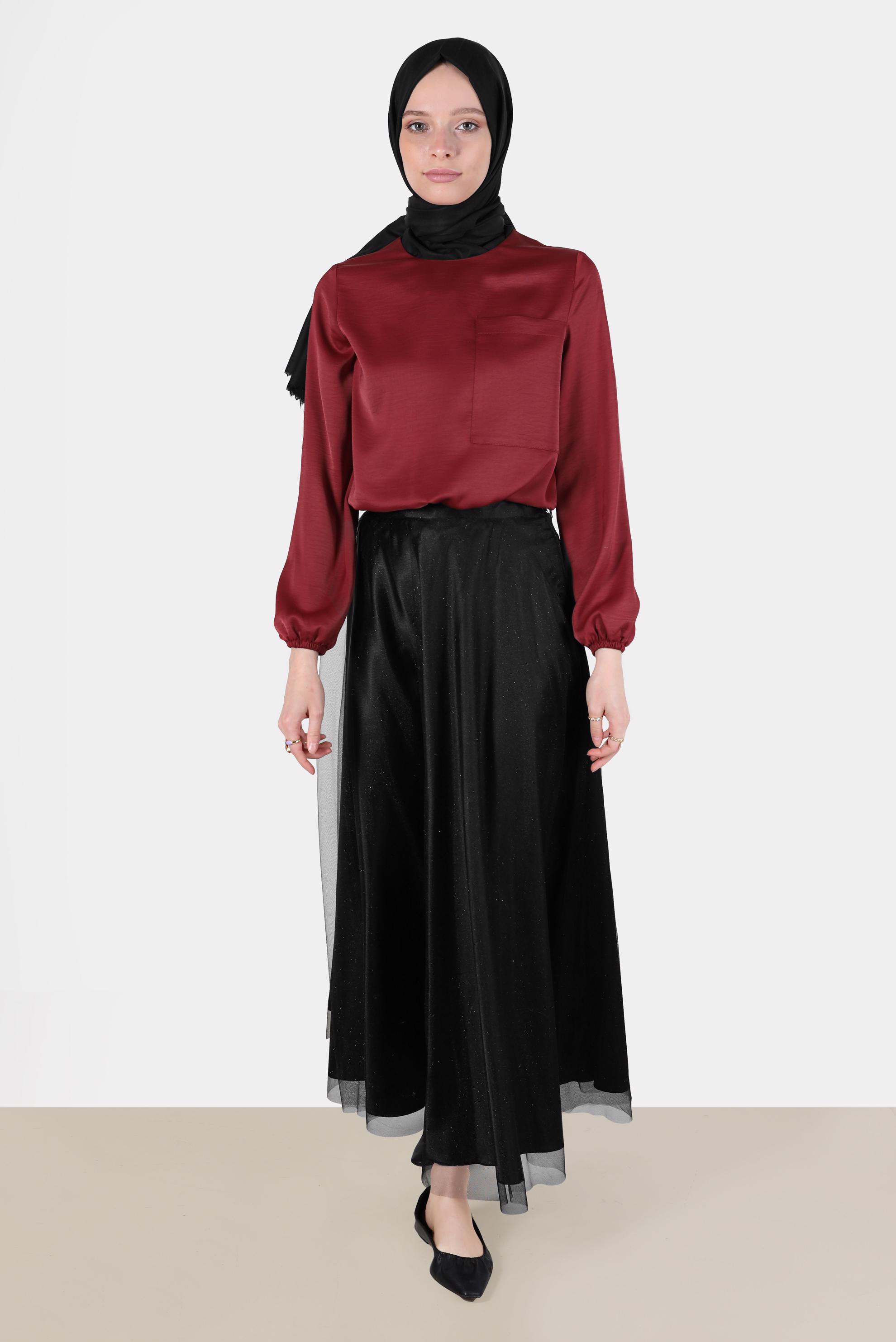 Hijab clothing BLACK SHINY TULLE SKIRT 60279 