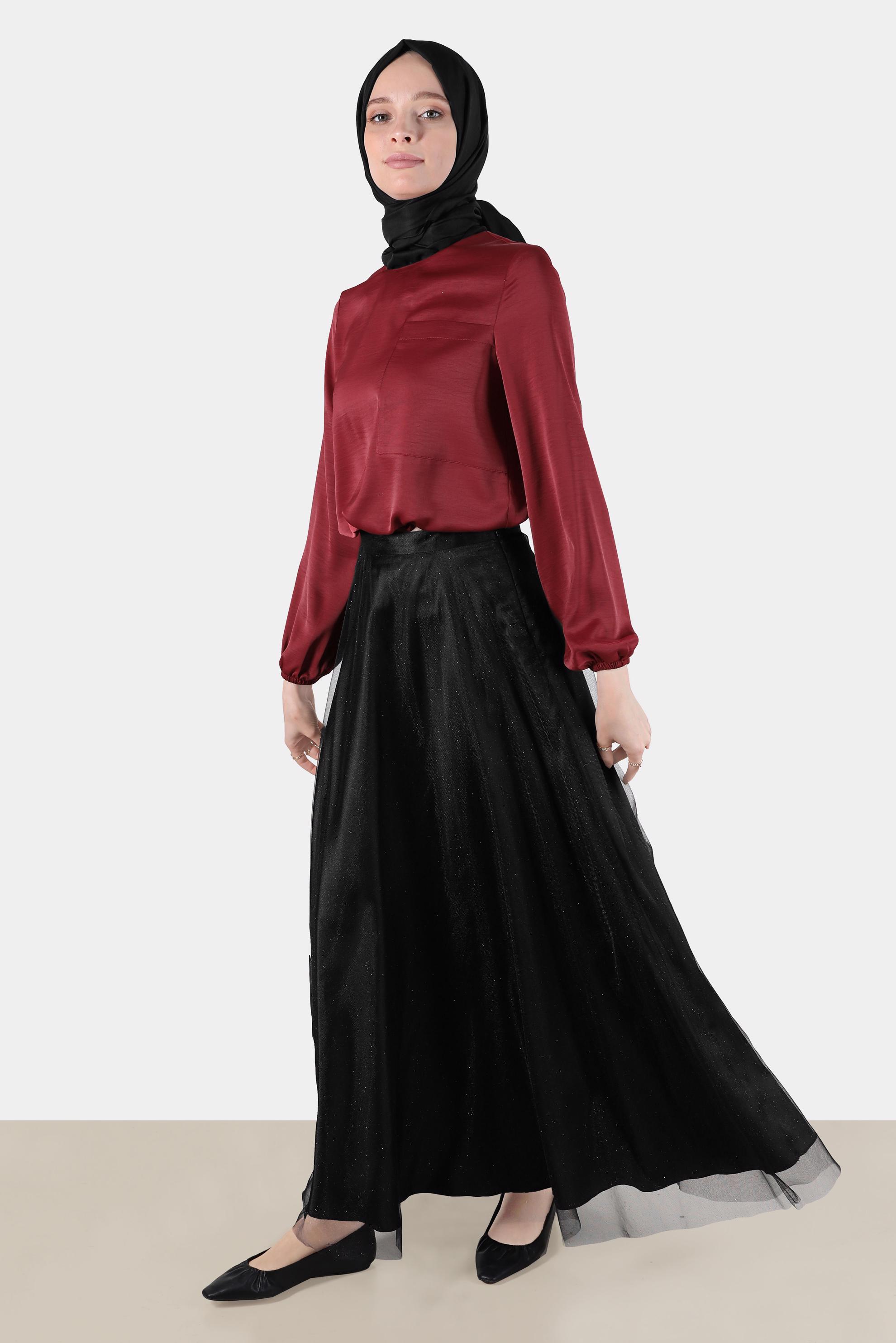 Hijab clothing BLACK SHINY TULLE SKIRT 60279 