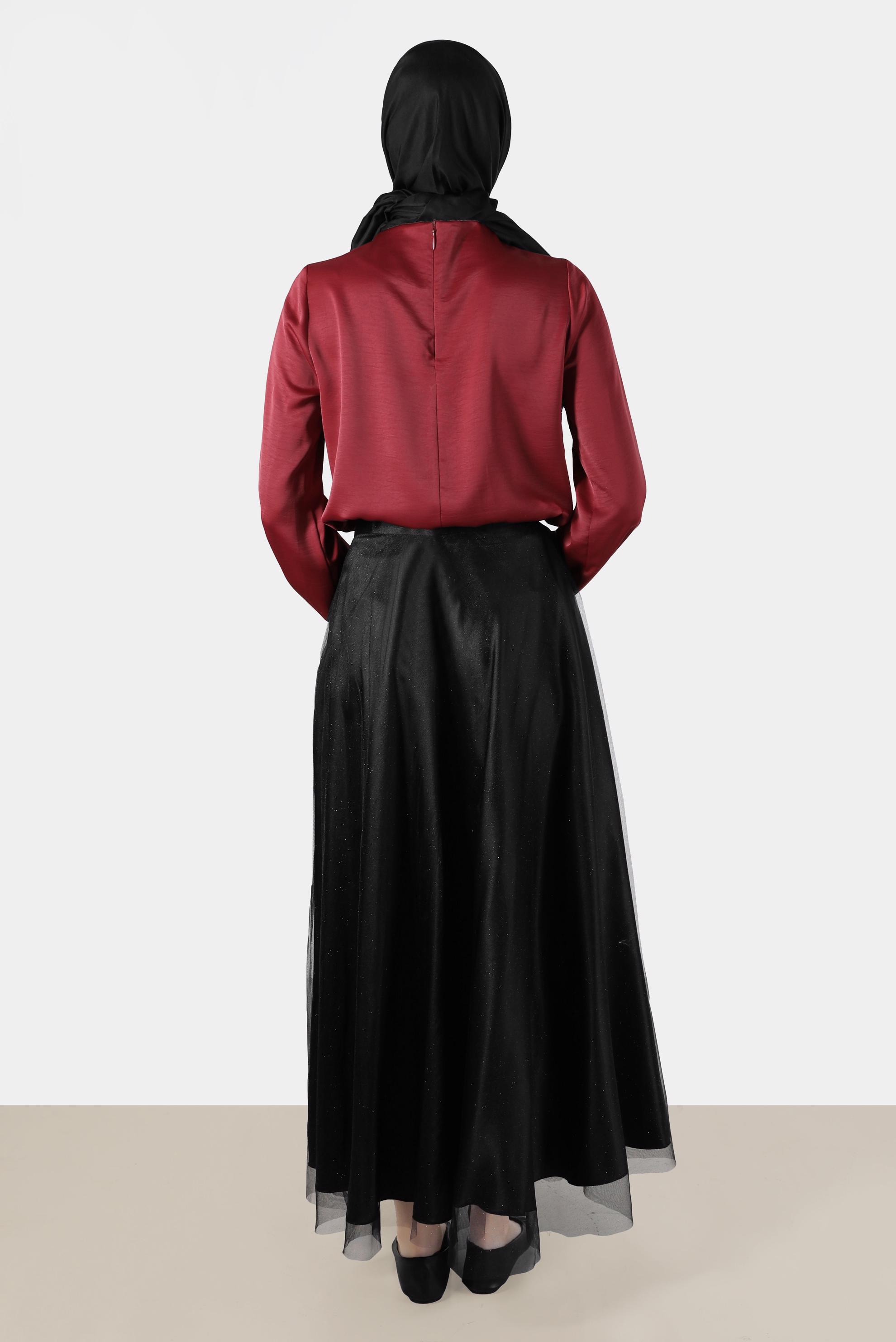 Hijab clothing BLACK SHINY TULLE SKIRT 60279 