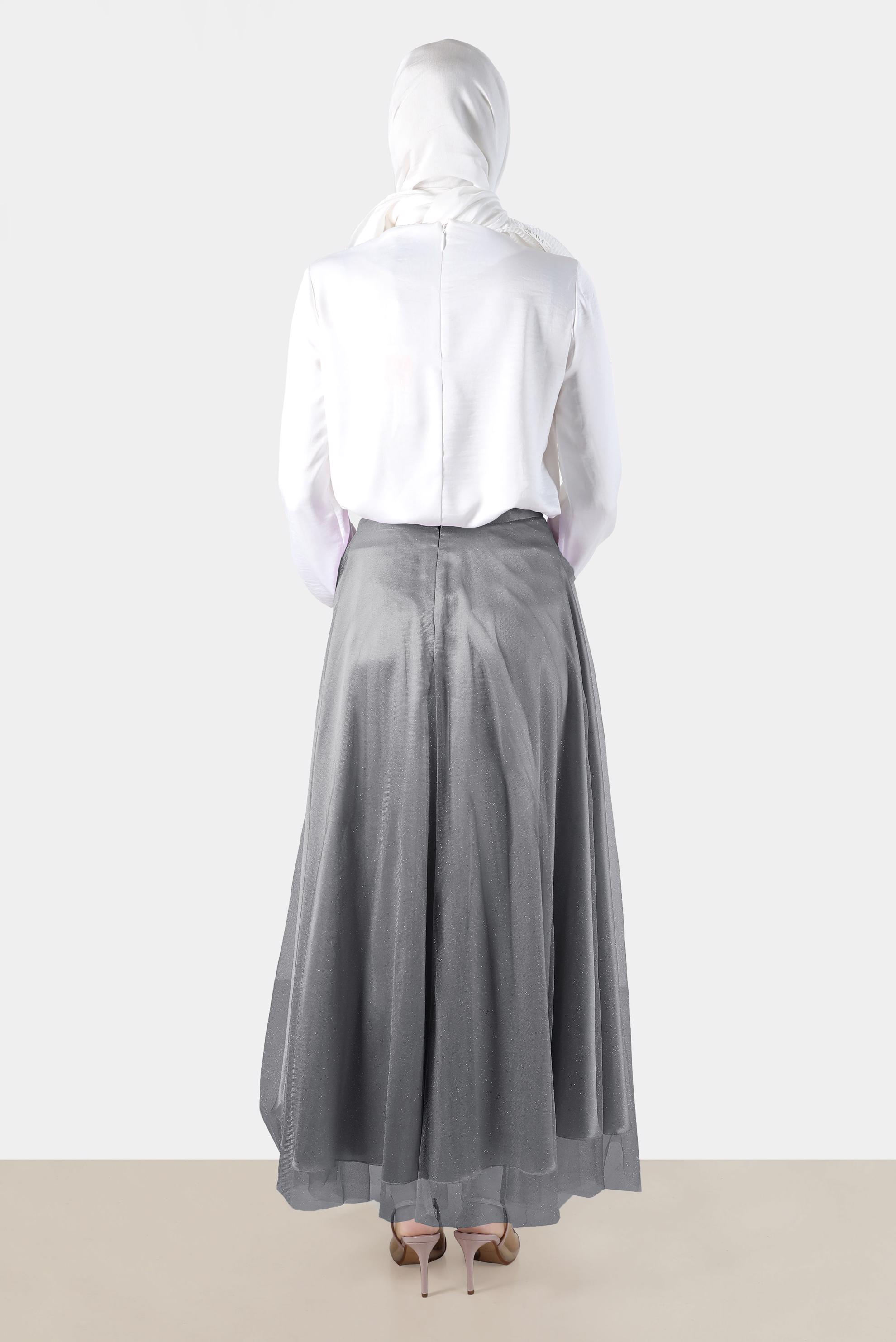 Tesettür giyim GRİ PARLAK TÜLLÜ ETEK 60279 