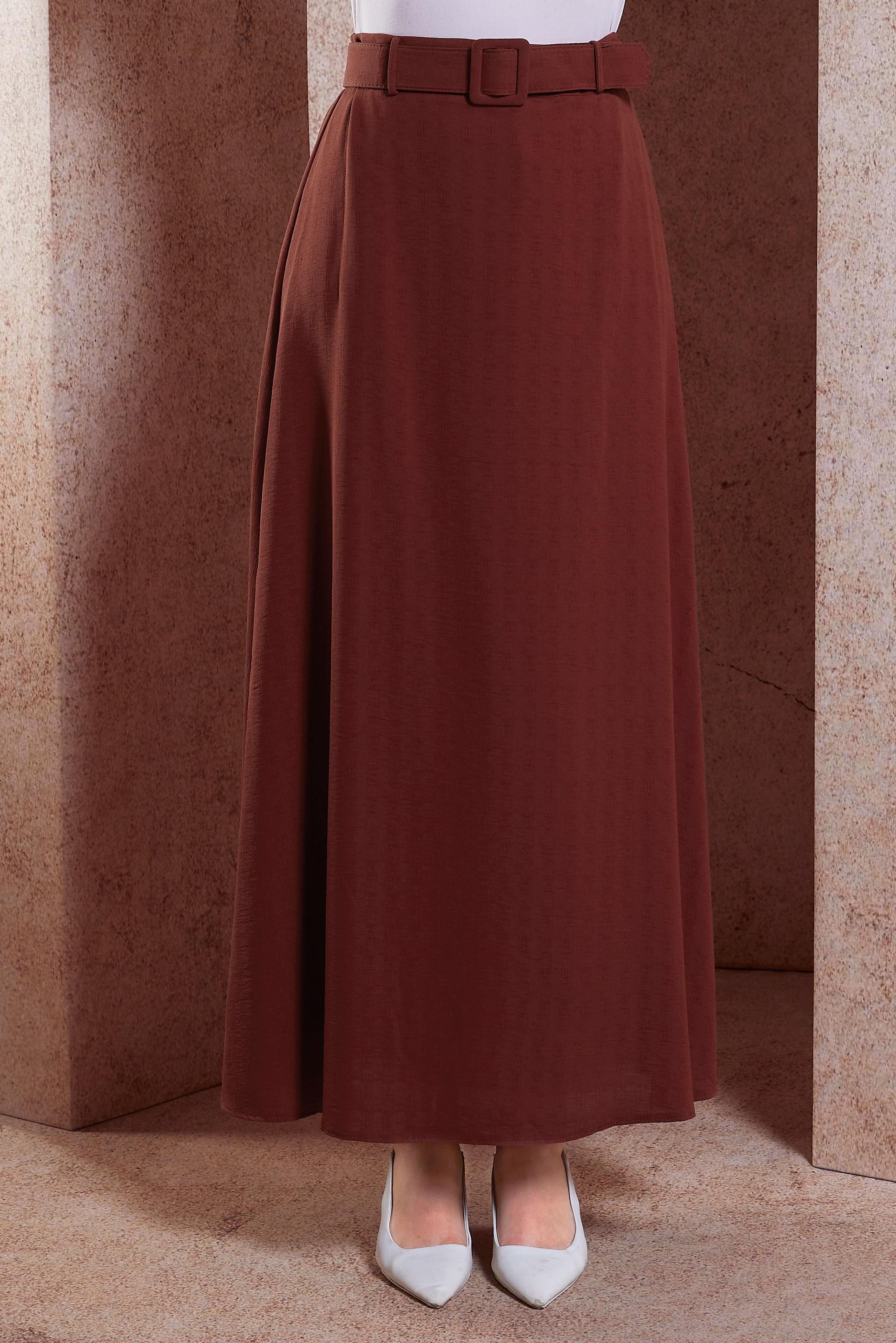 Tesettür giyim TURUNCU ARMÜRLÜ KEMERLİ ETEK 60282