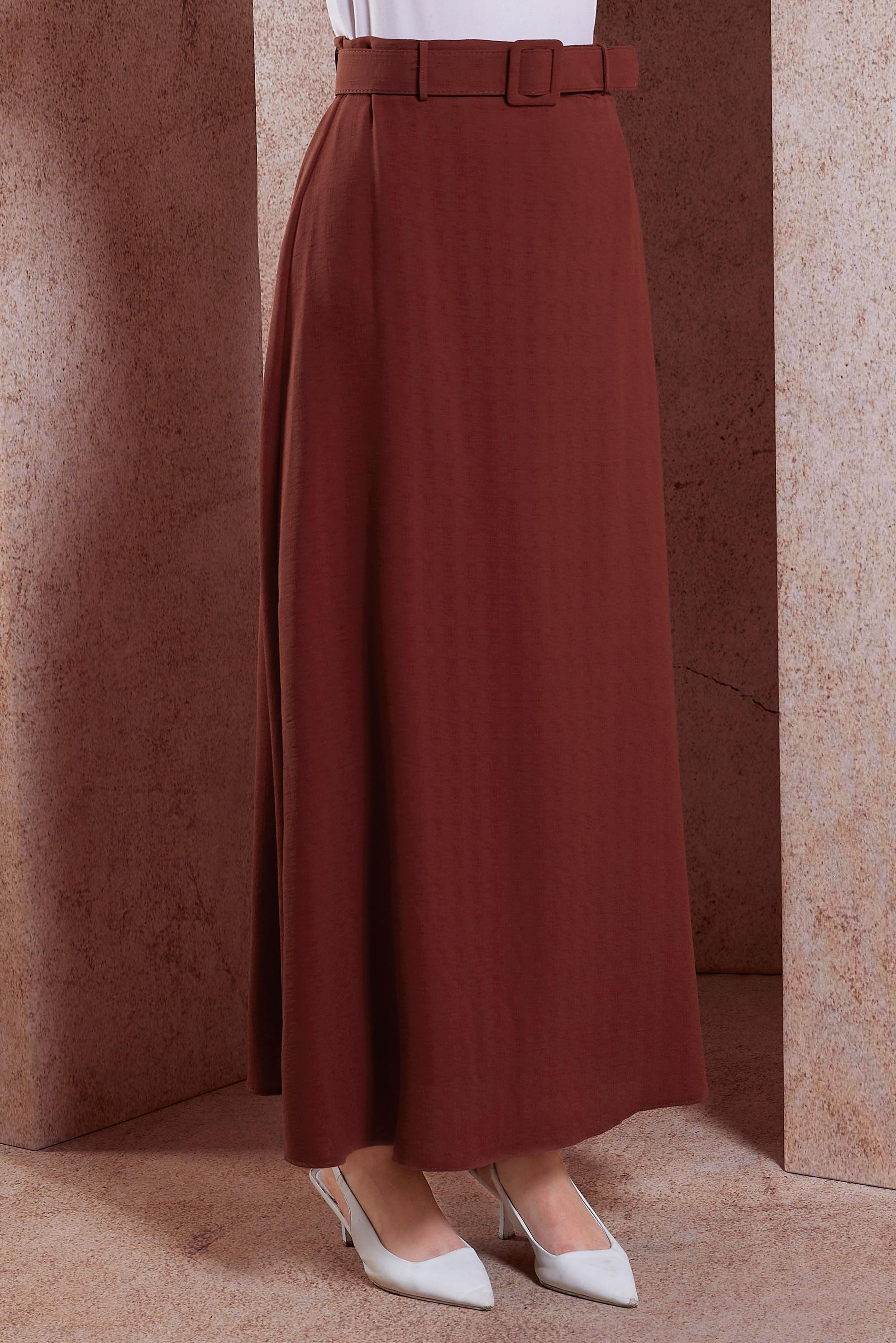 Tesettür giyim TURUNCU ARMÜRLÜ KEMERLİ ETEK 60282