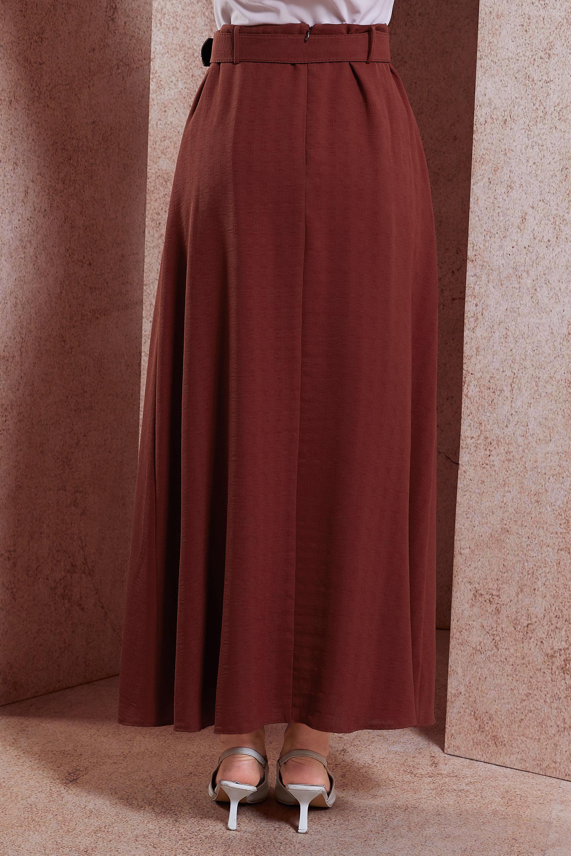 Tesettür giyim TURUNCU ARMÜRLÜ KEMERLİ ETEK 60282