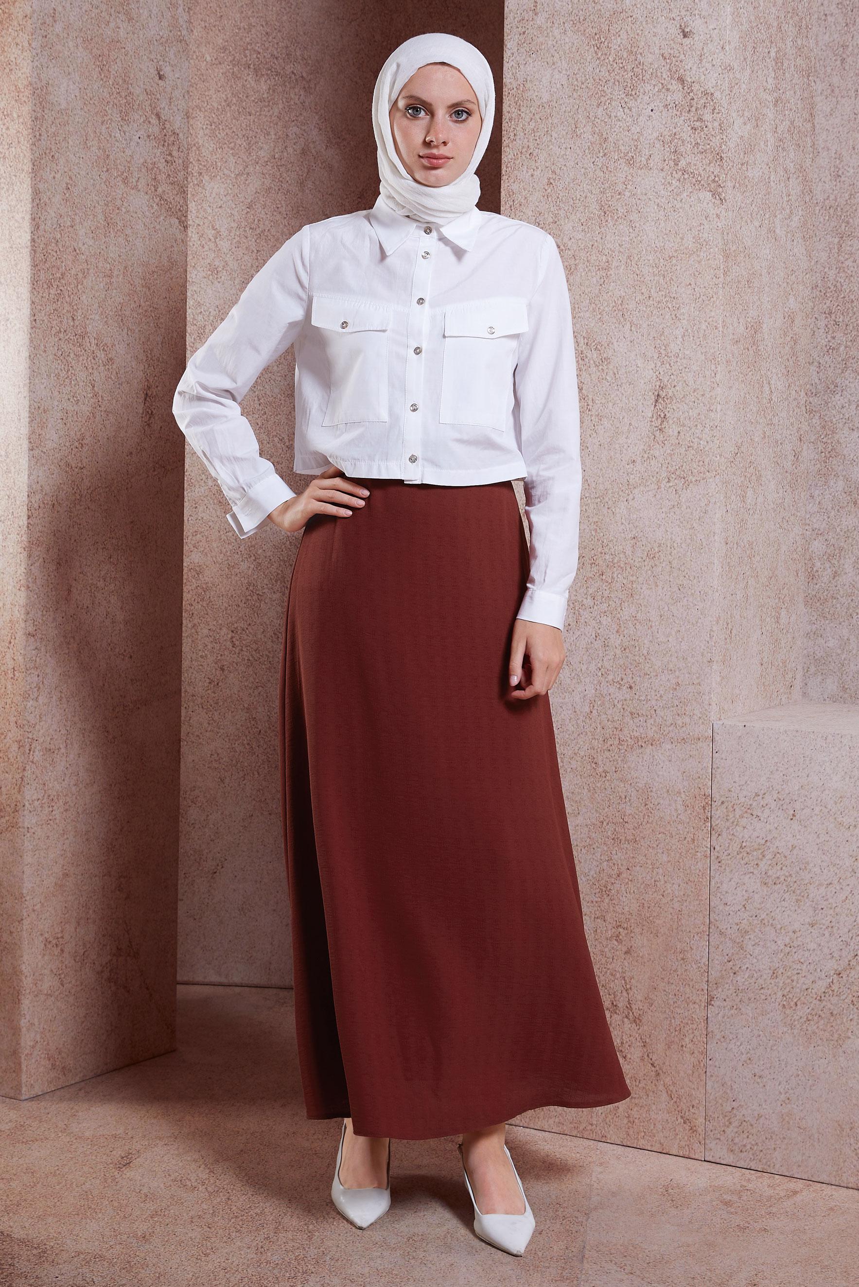 Tesettür giyim TURUNCU ARMÜRLÜ KEMERLİ ETEK 60282