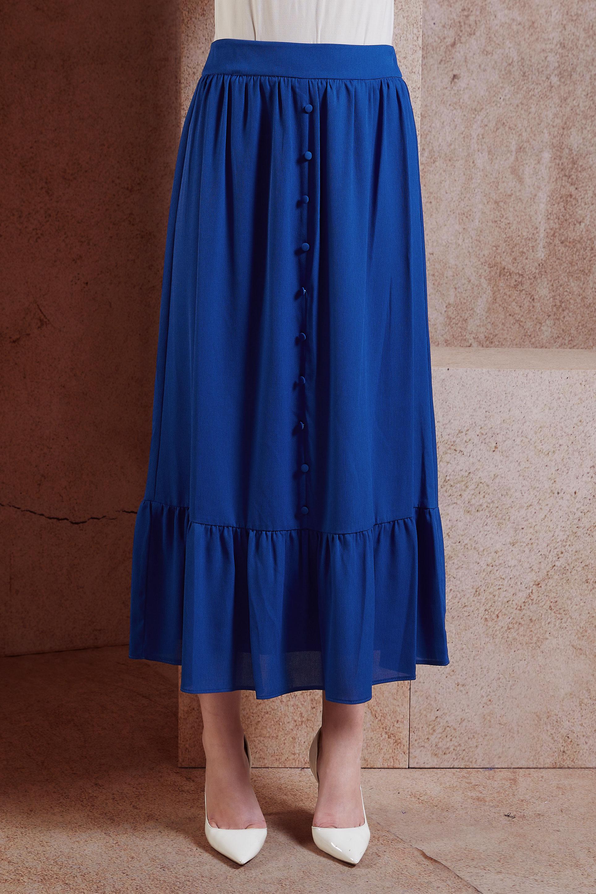 Tesettür giyim LACİVERT DÜĞME DETAYLI ETEK 60283