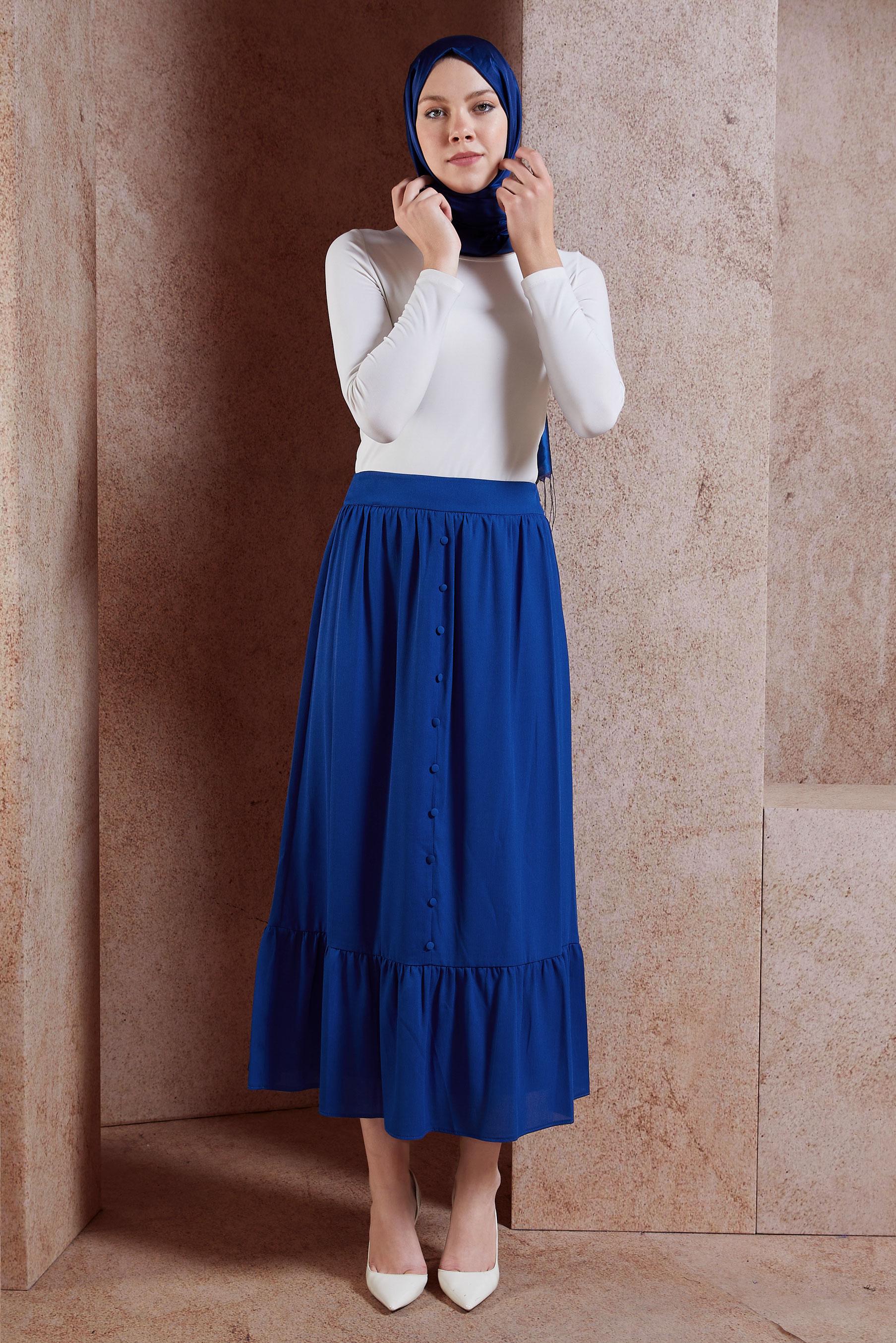 Tesettür giyim LACİVERT DÜĞME DETAYLI ETEK 60283