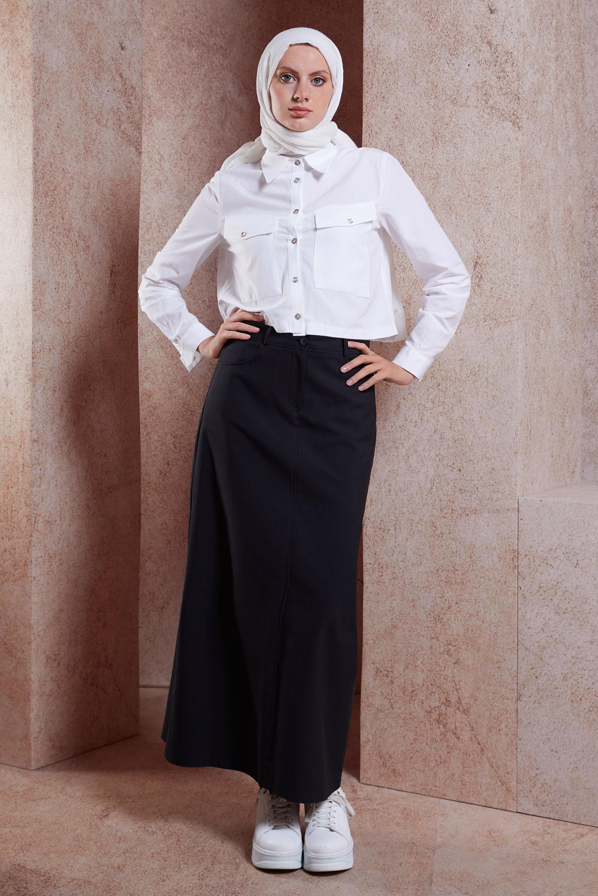 Tesettür giyim SİYAH DÜZ KESİM PAMUKLU ETEK 60285