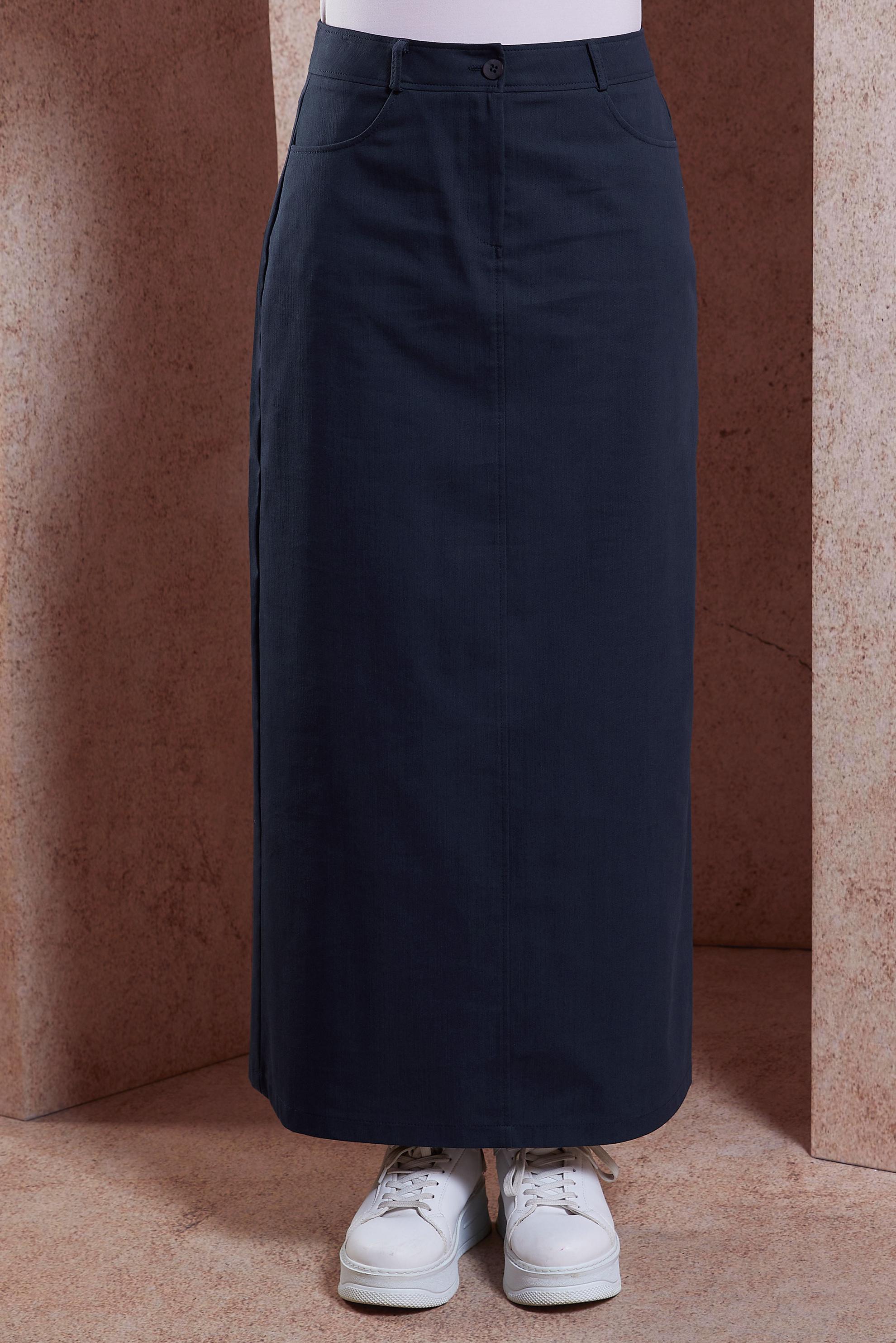 Tesettür giyim LACİVERT DÜZ KESİM PAMUKLU ETEK 60285