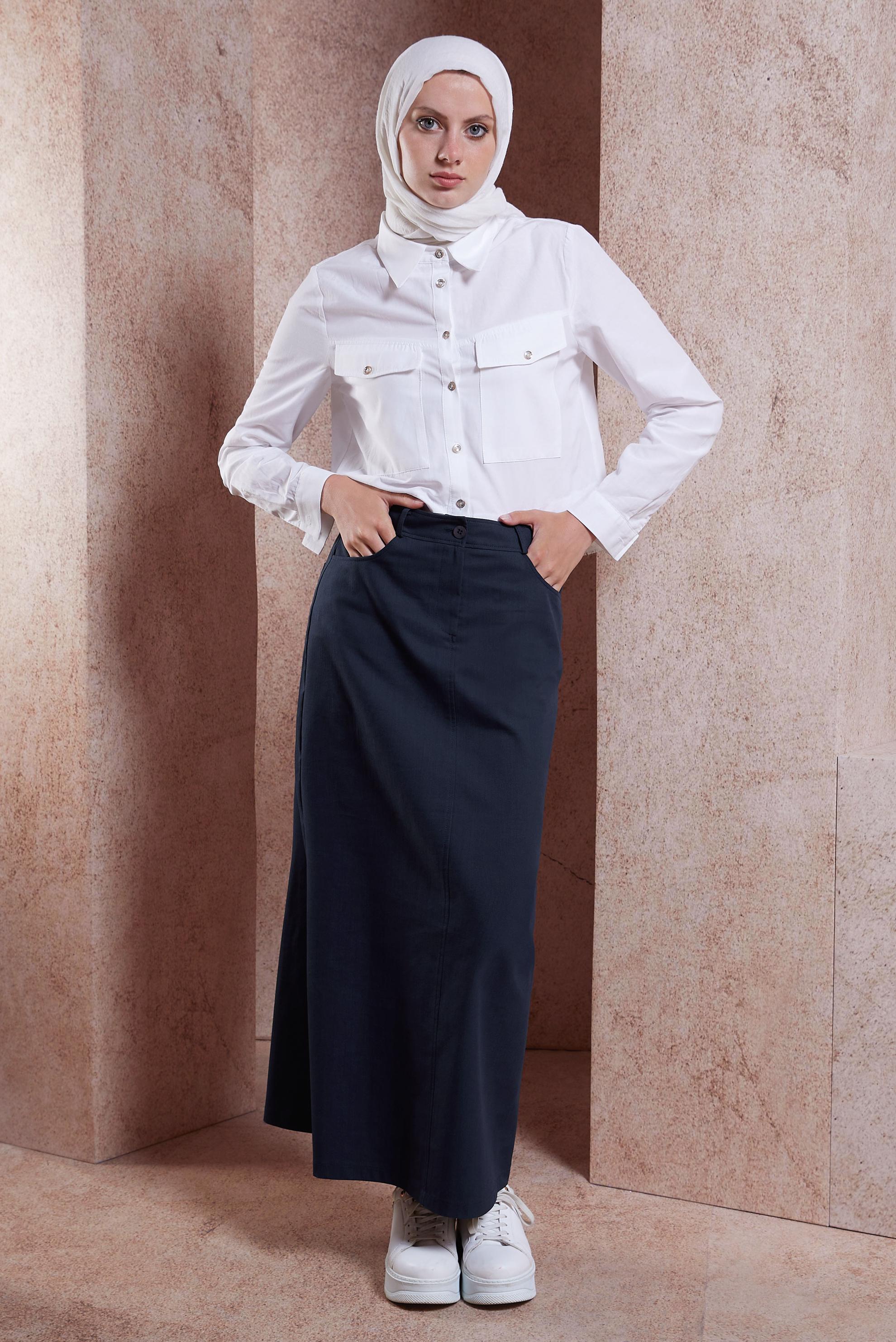 Tesettür giyim LACİVERT DÜZ KESİM PAMUKLU ETEK 60285