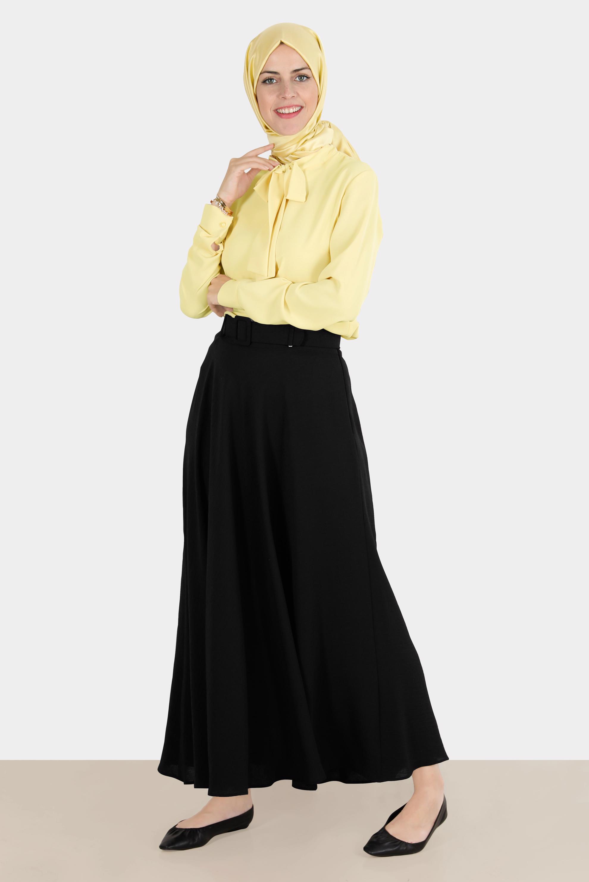 Tesettür giyim SİYAH KEMERLİ ETEK 60289 