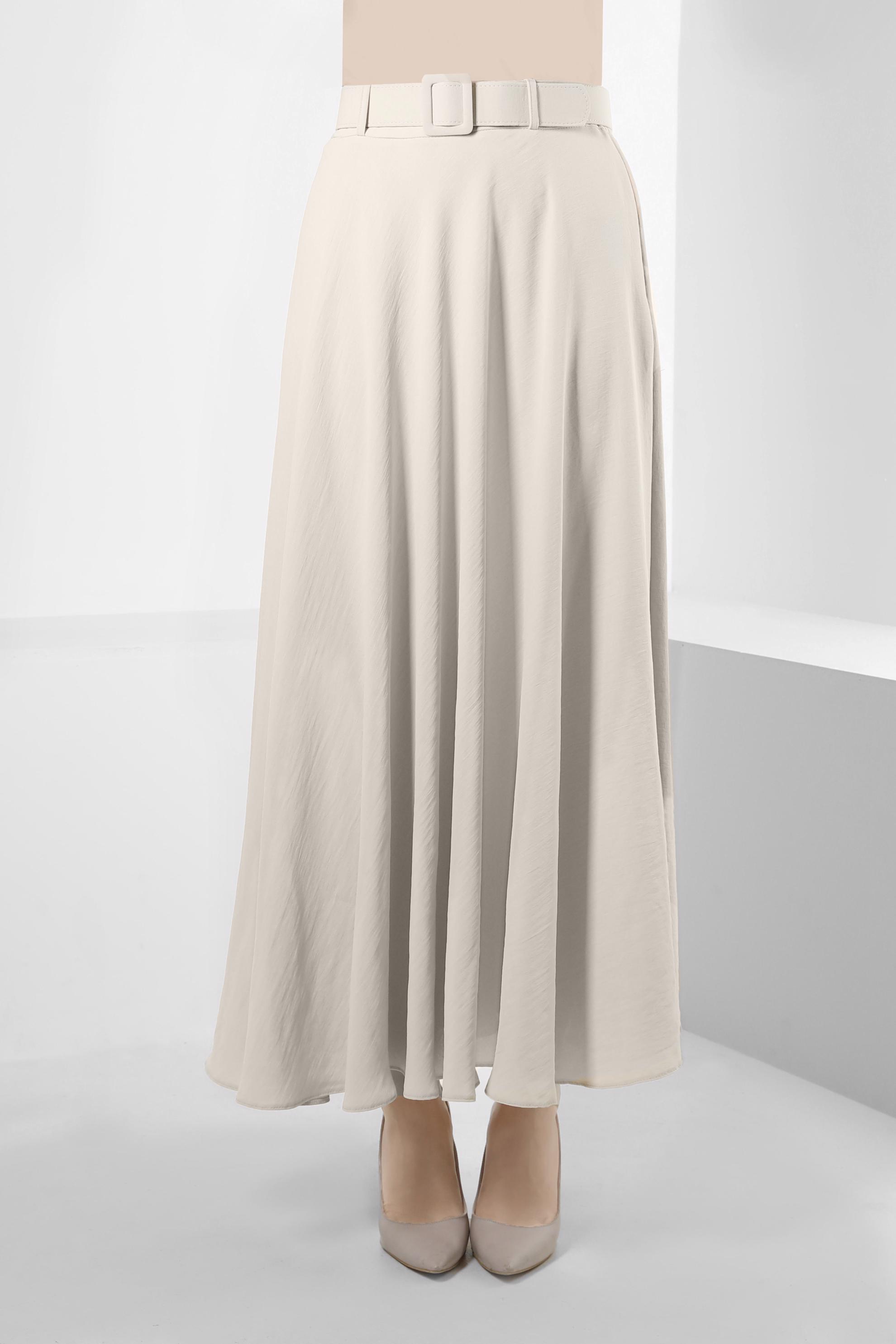 Tesettür giyim BEJ KEMERLİ ETEK 60289 