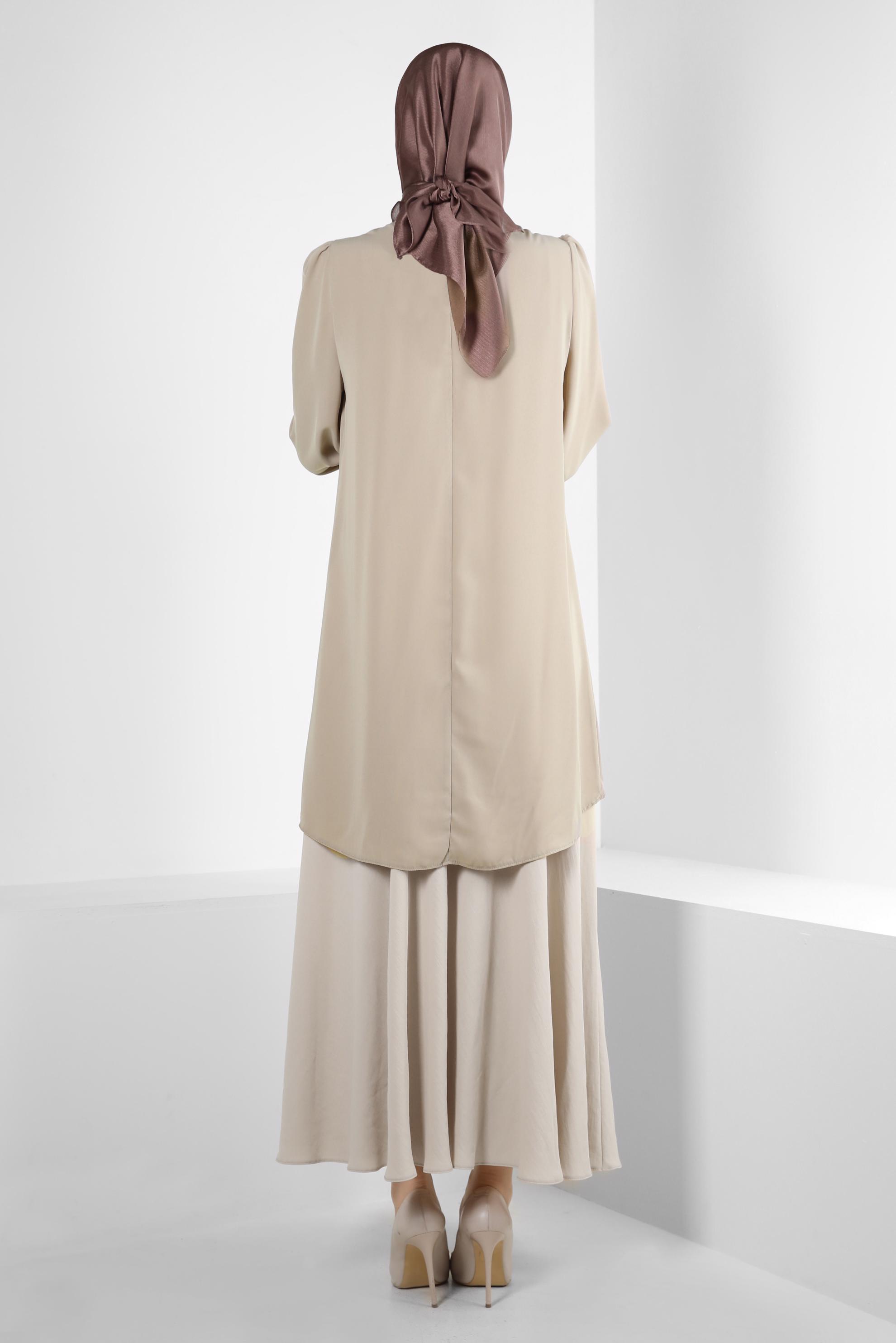 Tesettür giyim BEJ KEMERLİ ETEK 60289 