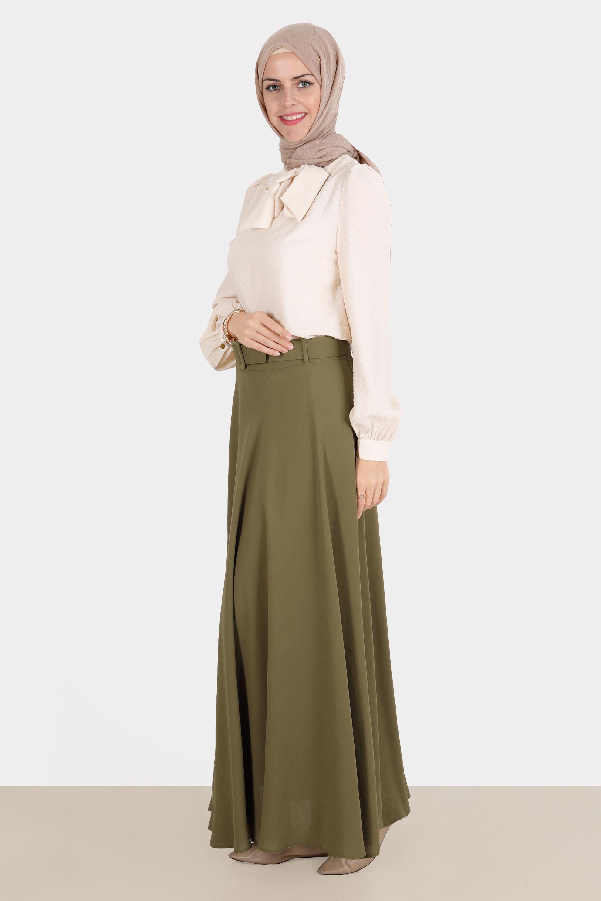 Tesettür giyim YEŞİL KEMERLİ ETEK 60289 