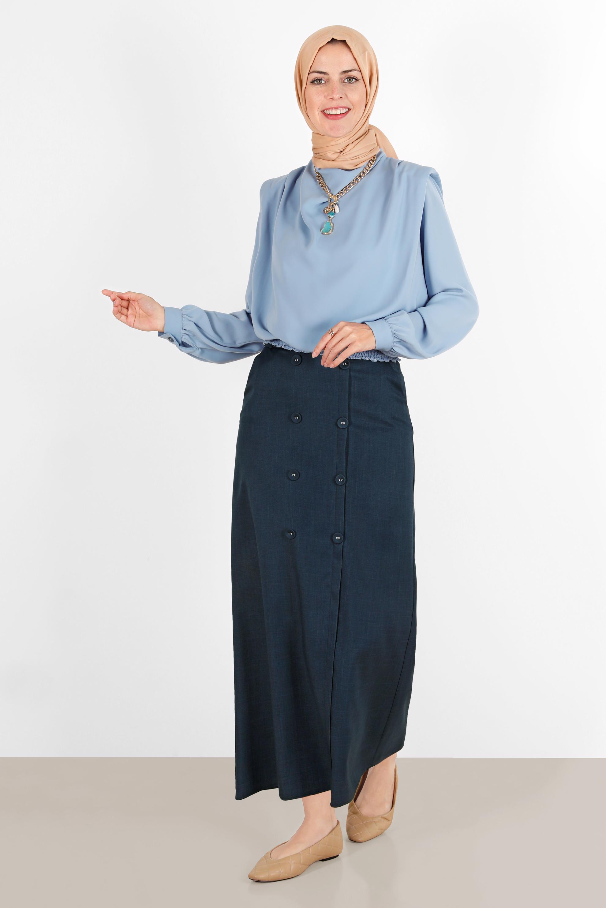 Hijab clothing NAVY BLUE BUTTON DETAIL SKIRT 60290 