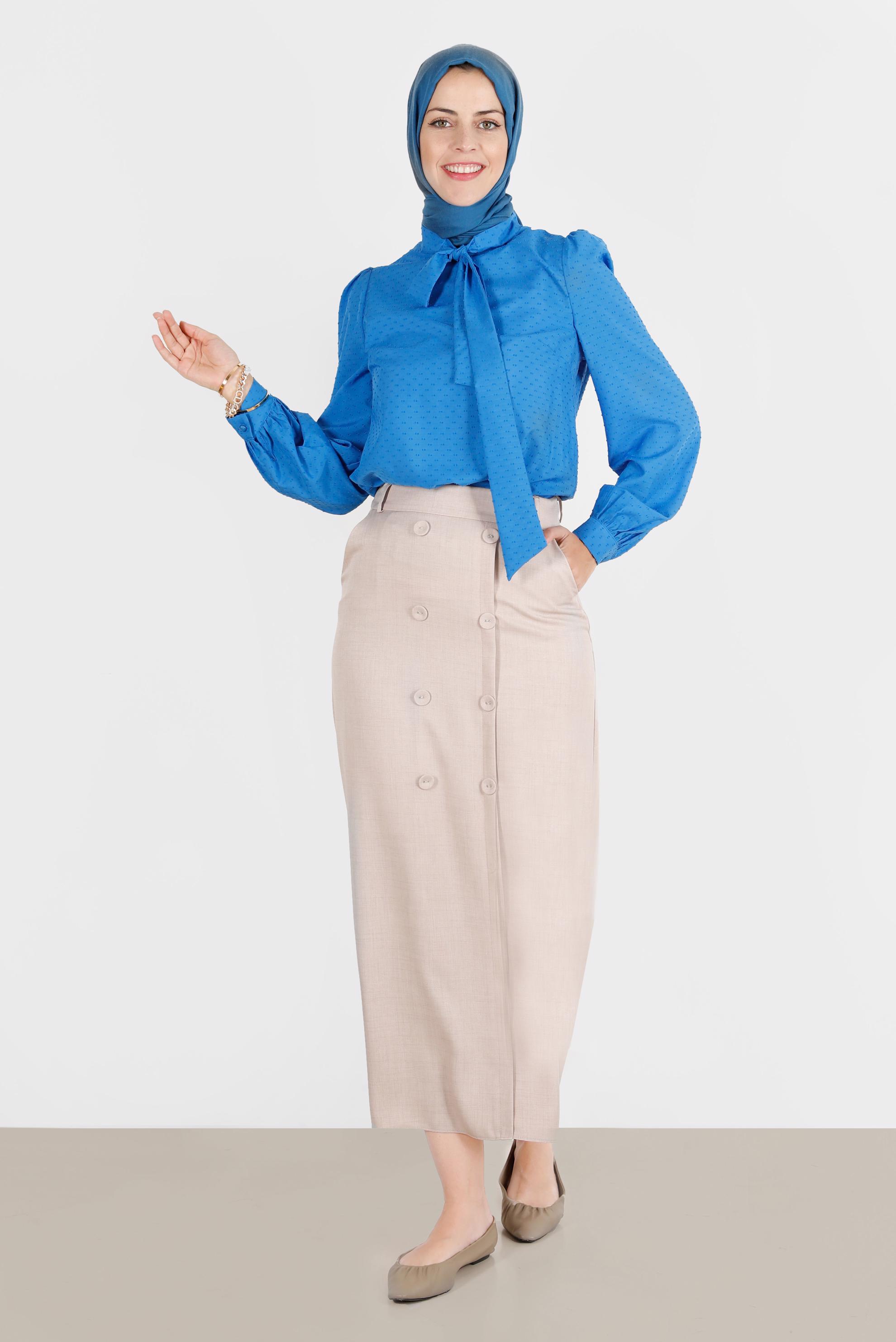 Tesettür giyim BEJ DÜĞME DETAYLI ETEK 60290 