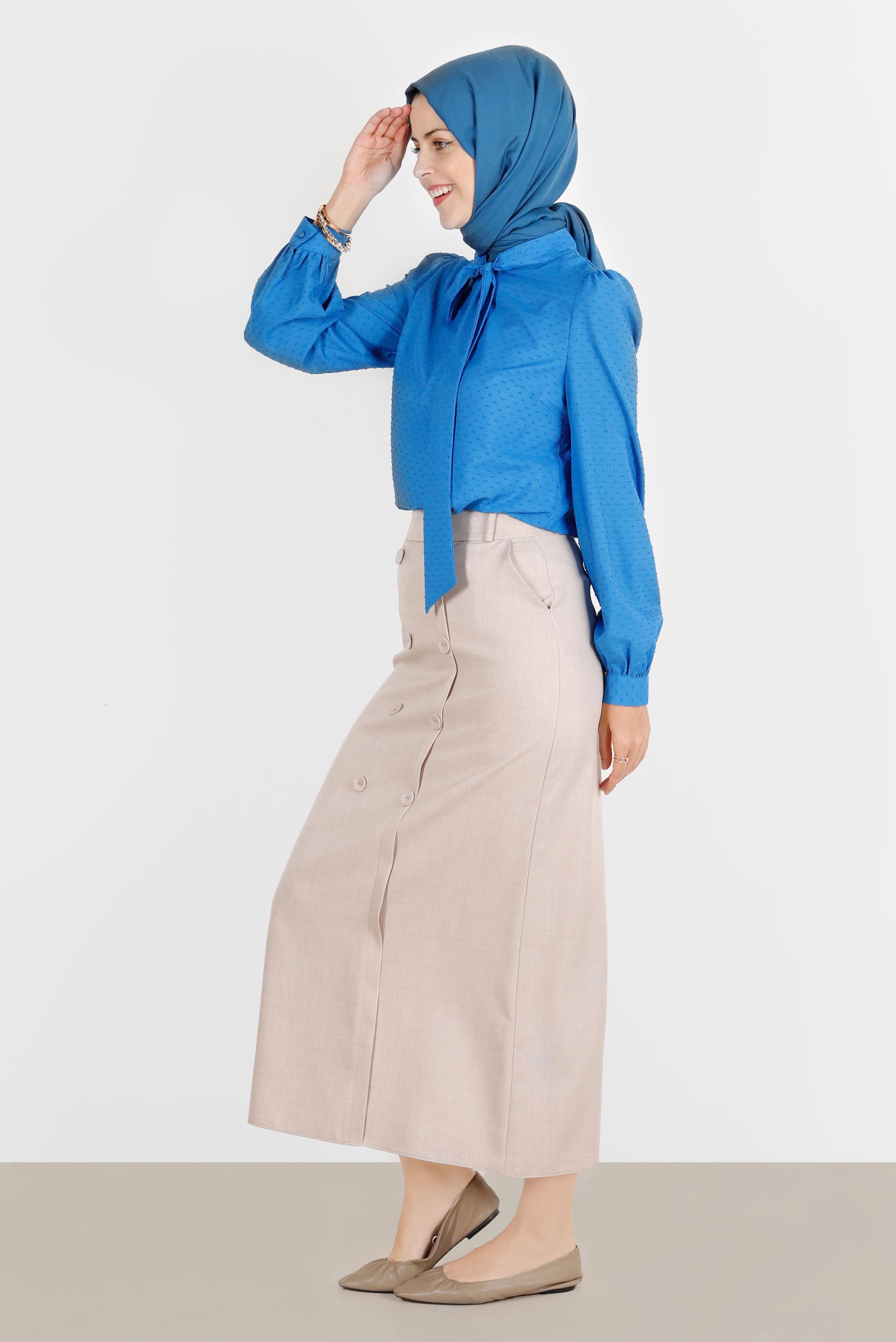 Tesettür giyim BEJ DÜĞME DETAYLI ETEK 60290 