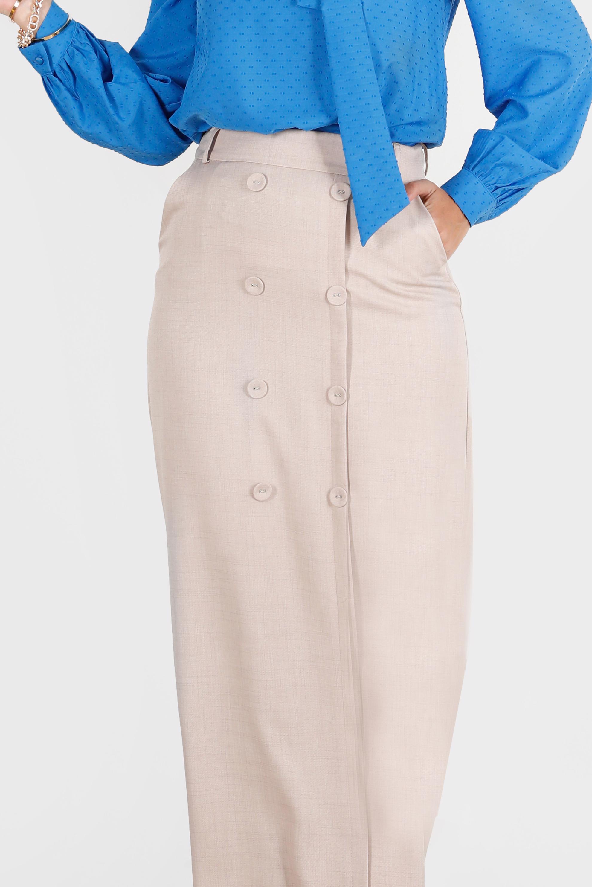 Tesettür giyim BEJ DÜĞME DETAYLI ETEK 60290 