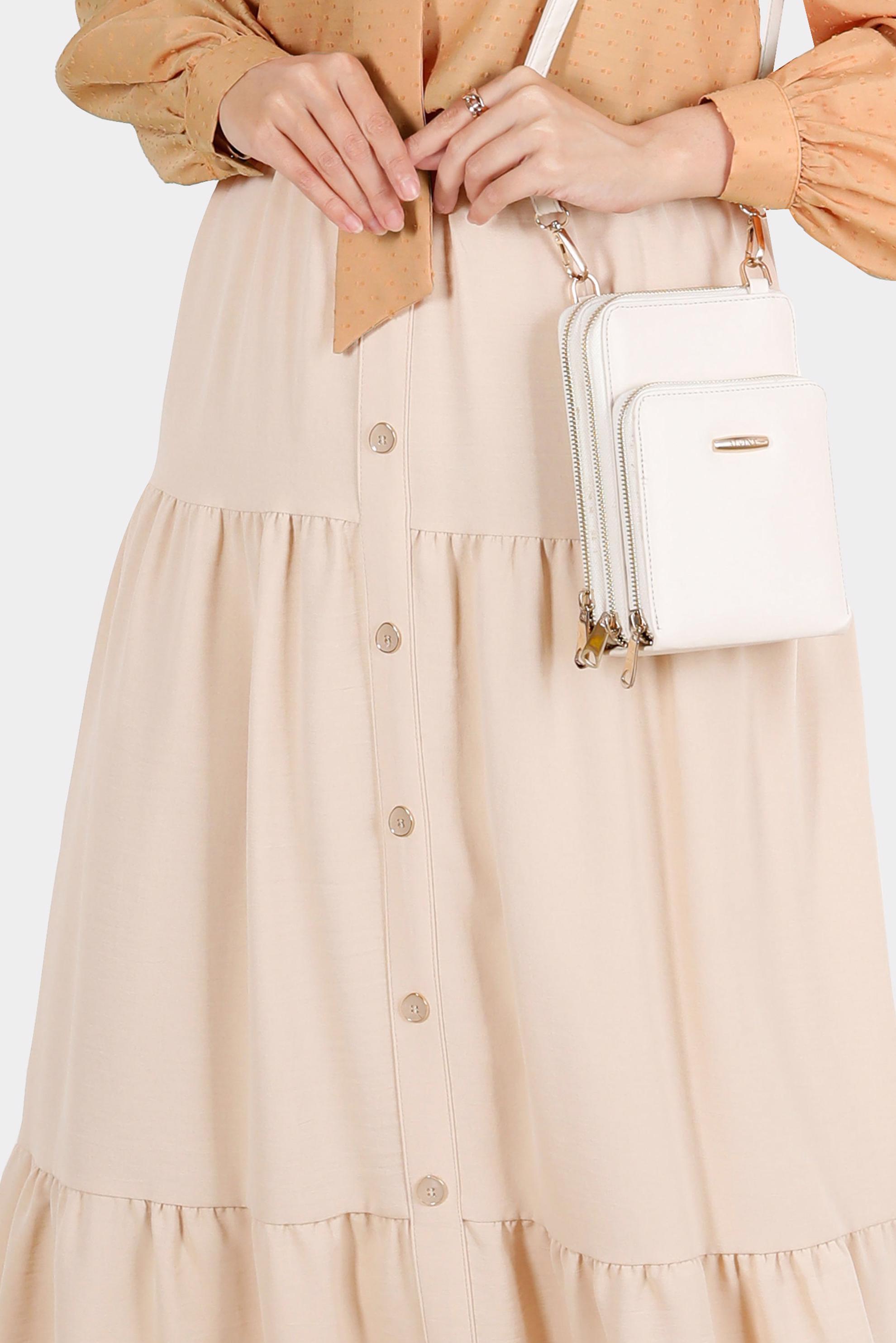 Tesettür giyim BEJ DÜĞME AKSESUARLI KATLI ETEK 60291 