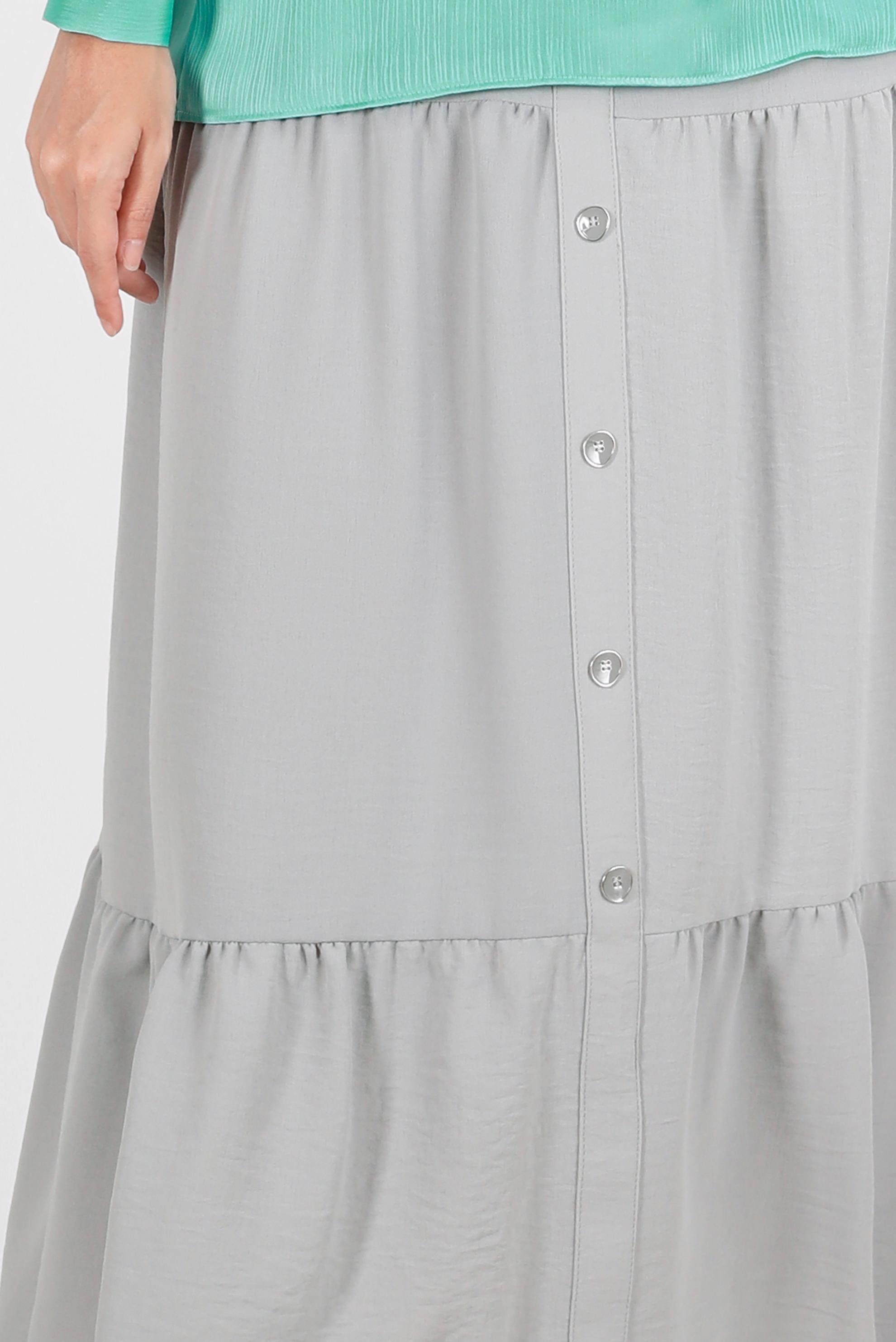 Tesettür giyim GÜMÜŞ DÜĞME AKSESUARLI KATLI ETEK 60291 