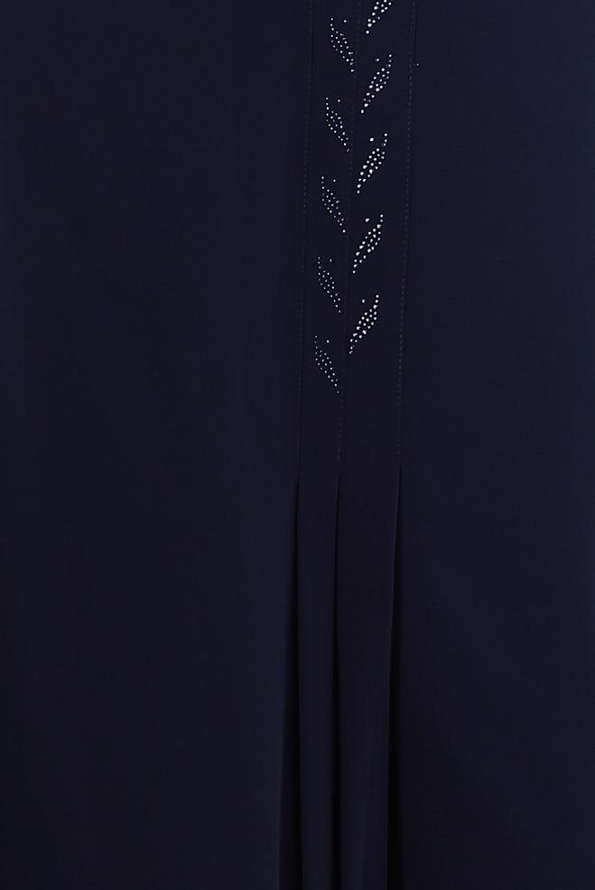 Vêtements hijab BLEU MARINE JUPE À DÉTAILS PLIS AVEC GEM BRODÉ 60292 - ALVİNA