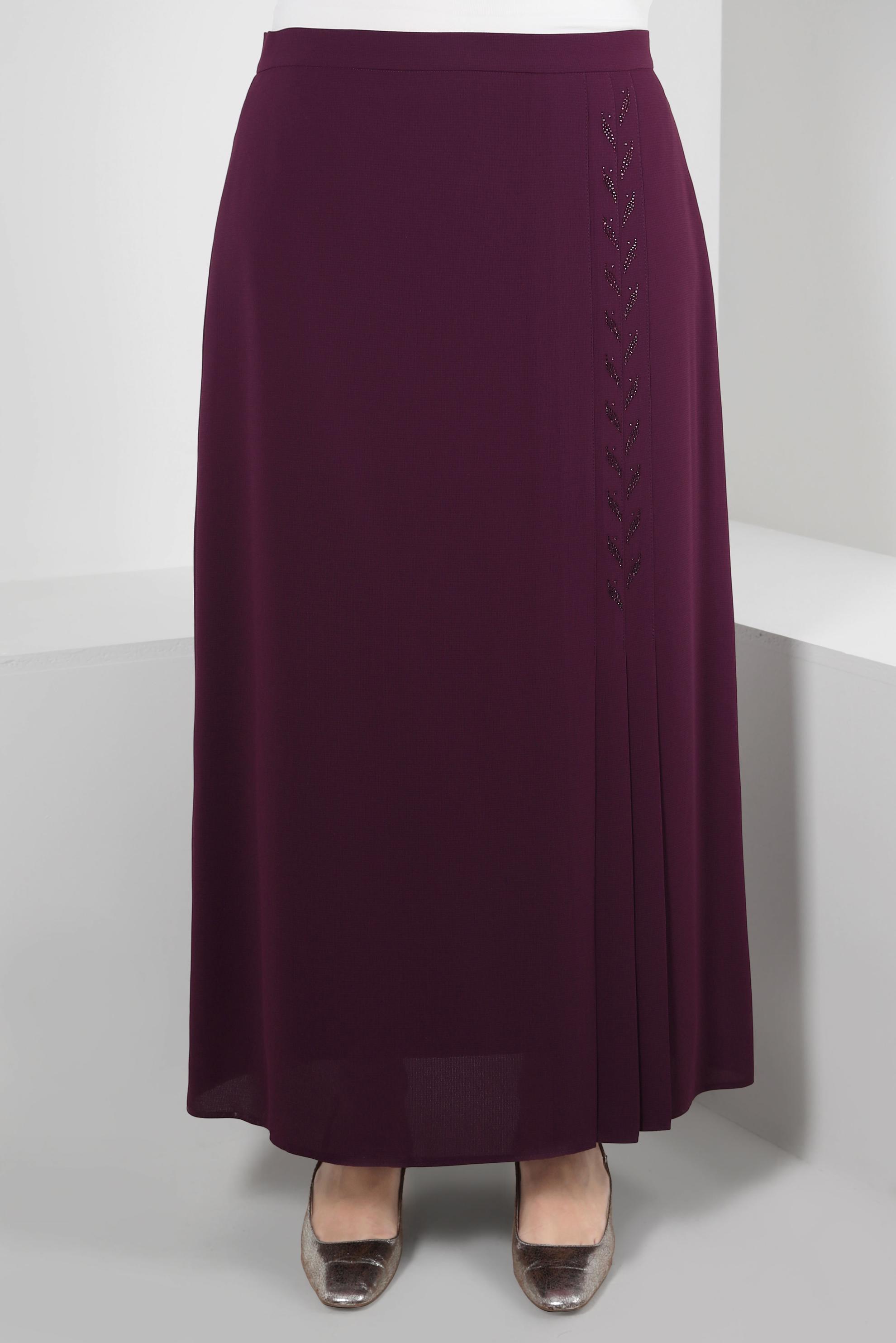 Tesettür giyim MÜRDÜM TAŞ BASKILI PİLİSE DETAYLI ETEK 60292