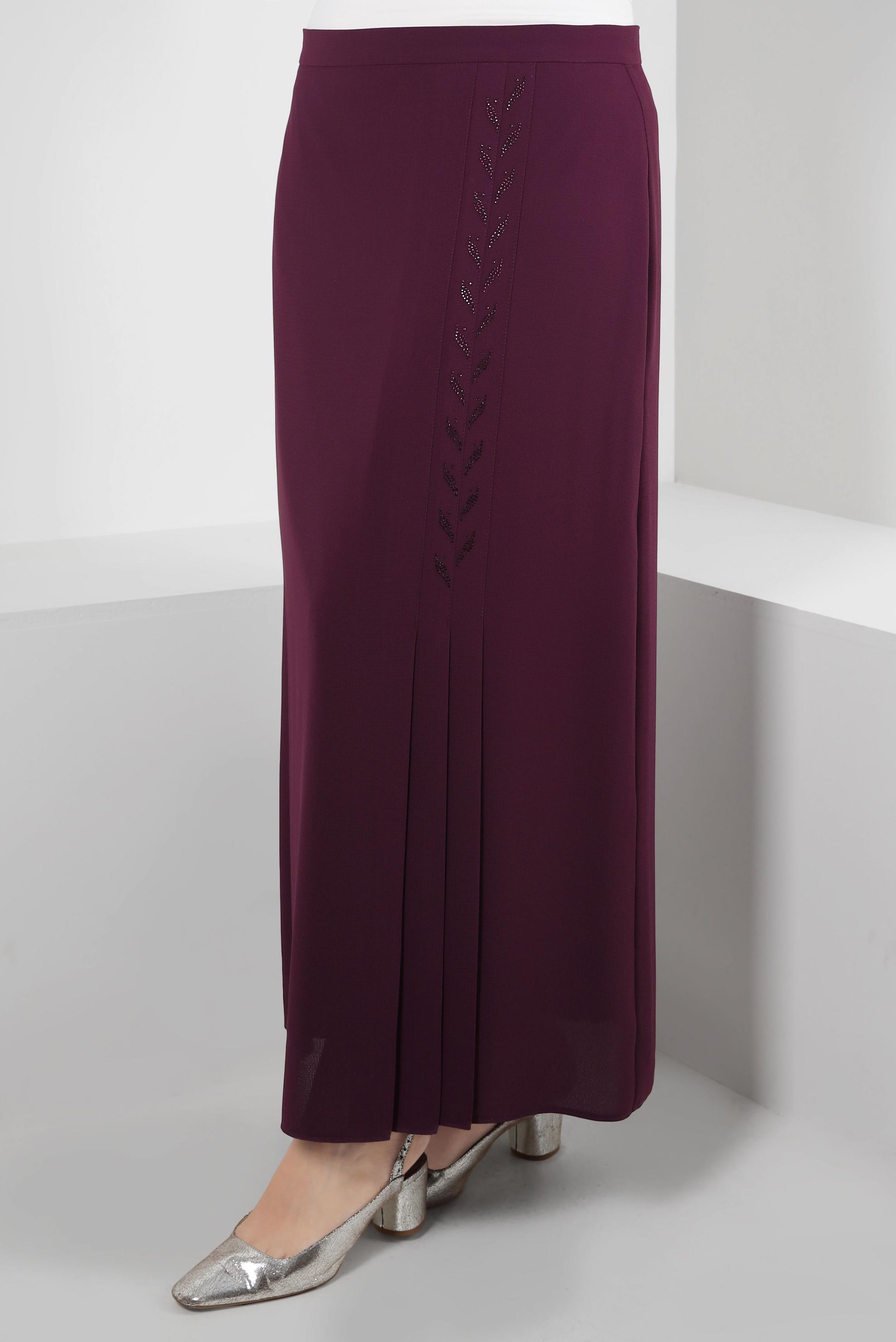 Tesettür giyim MÜRDÜM TAŞ BASKILI PİLİSE DETAYLI ETEK 60292