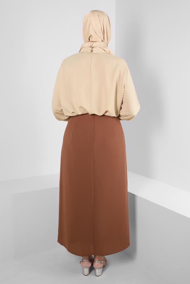 Vêtements hijab TABA JUPE À DÉTAILS PLIS AVEC GEM BRODÉ 60292 - ALVİNA