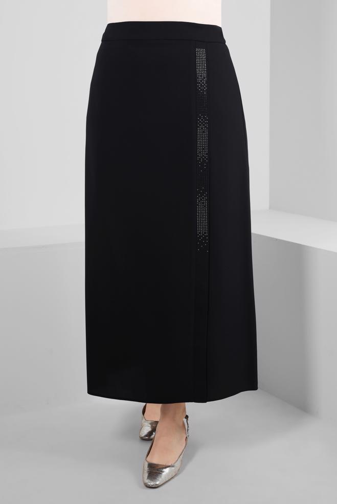 Tesettür giyim SİYAH TAŞ BASKILI DÜZ KESİM ETEK 60294 - ALVİNA