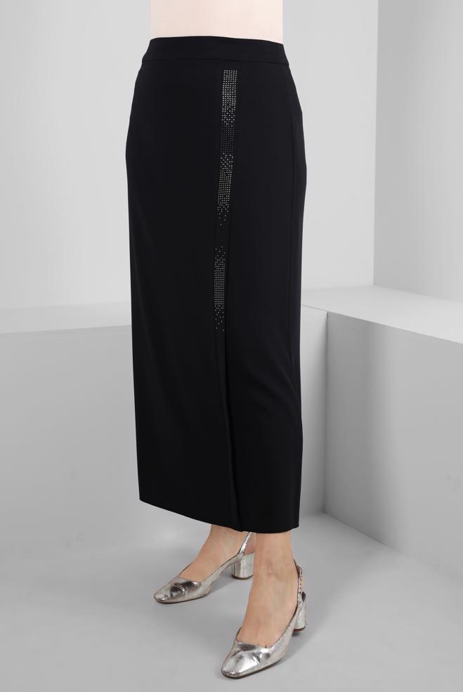 Tesettür giyim SİYAH TAŞ BASKILI DÜZ KESİM ETEK 60294 - ALVİNA