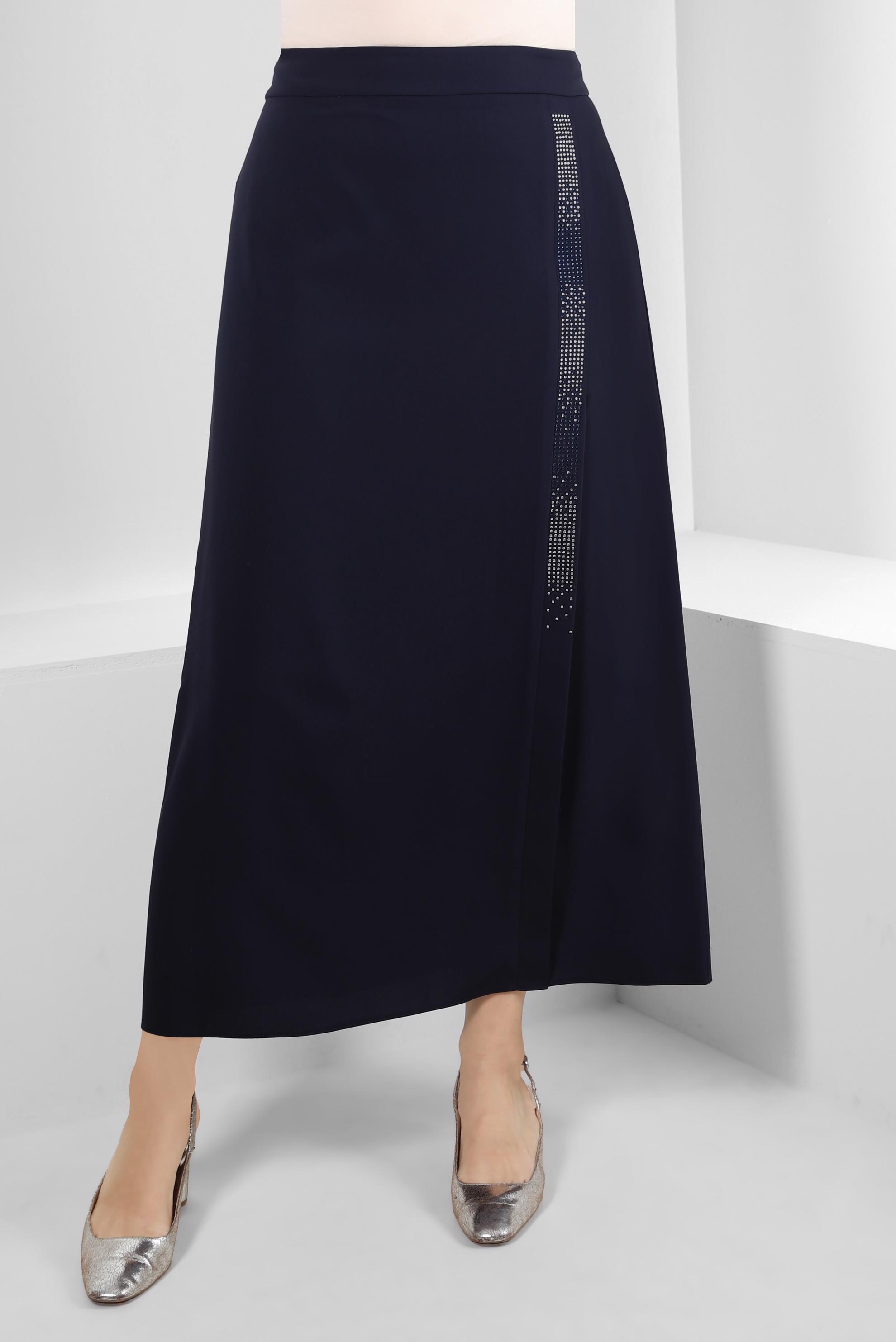 Vêtements hijab BLEU MARINE JUPE COUPE DROITE AVEC GEM BRODÉ 60294