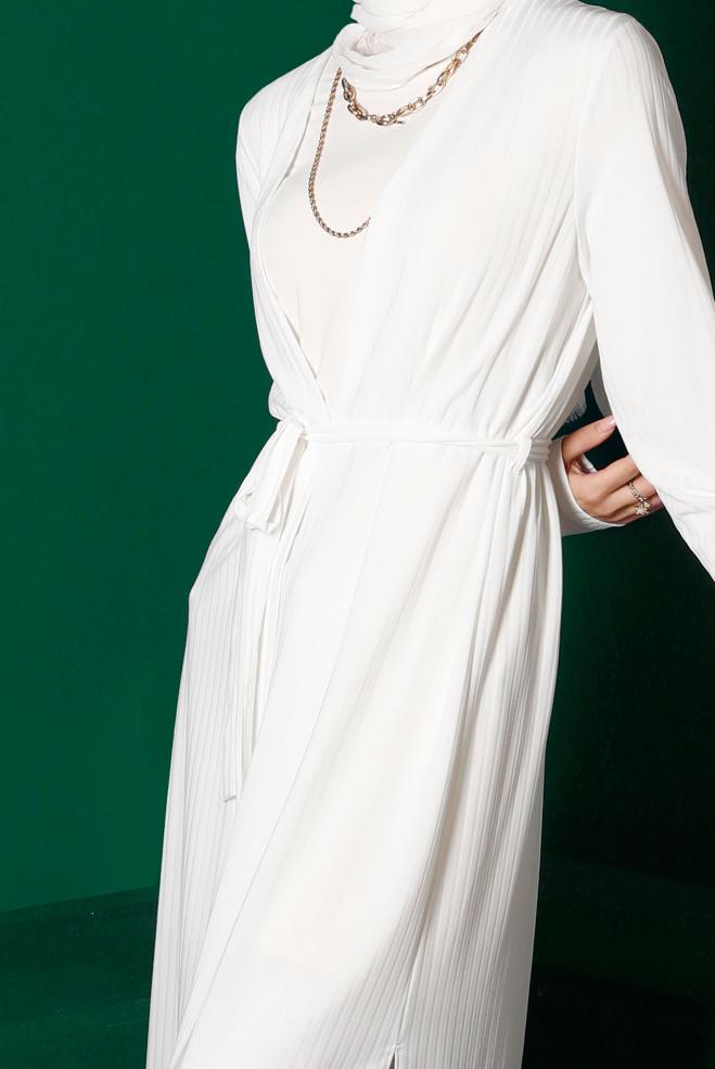Hijab clothing WHITE BELTED CARDIGAN 42883 - ALVİNA