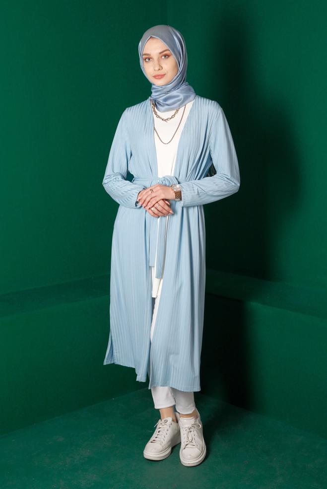 Hijab-Kleidung BLAU KUŞAKLI FİTİLLİ HIRKA 42883 - ALVİNA