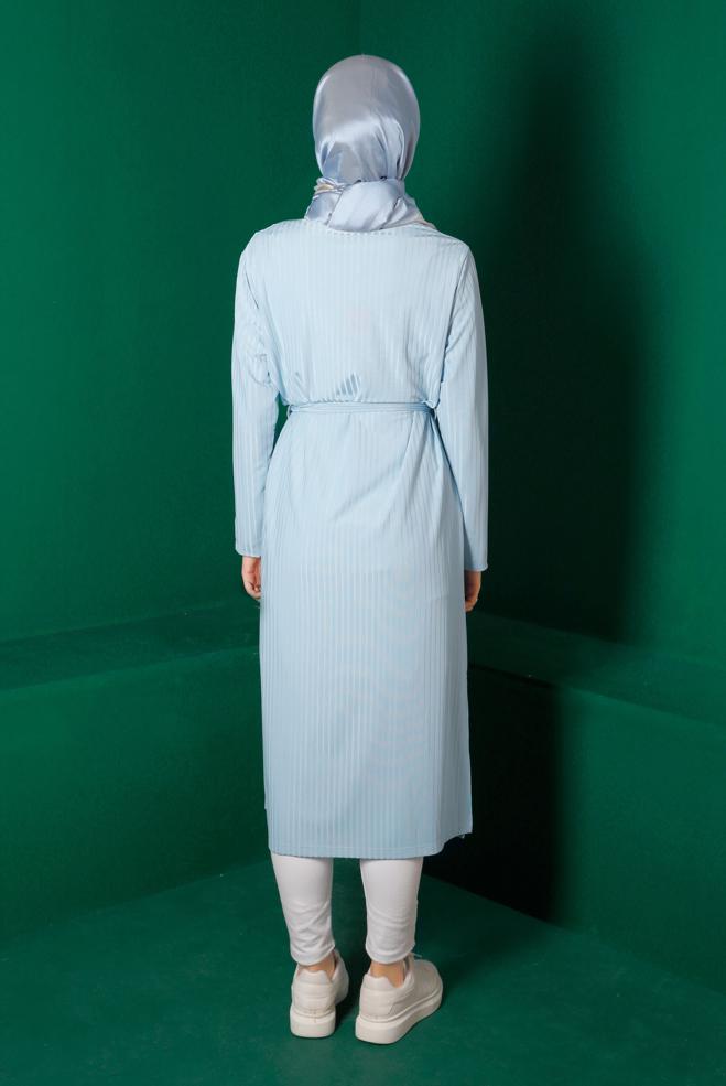 Hijab-Kleidung BLAU KUŞAKLI FİTİLLİ HIRKA 42883 - ALVİNA