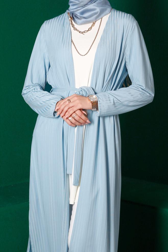 Hijab-Kleidung BLAU KUŞAKLI FİTİLLİ HIRKA 42883 - ALVİNA