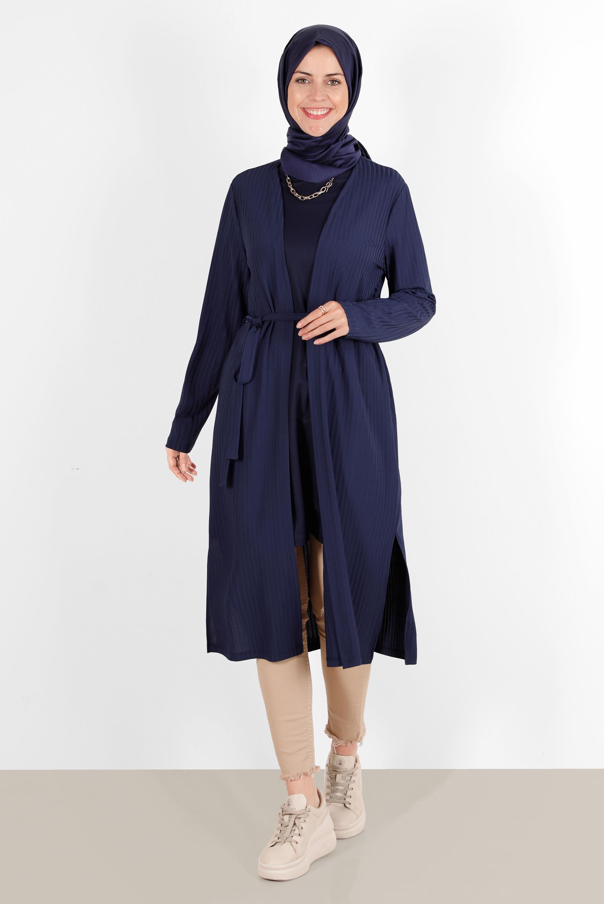 Vêtements hijab BLEU MARINE CARDIGAN AVEC CEINTURE 42883