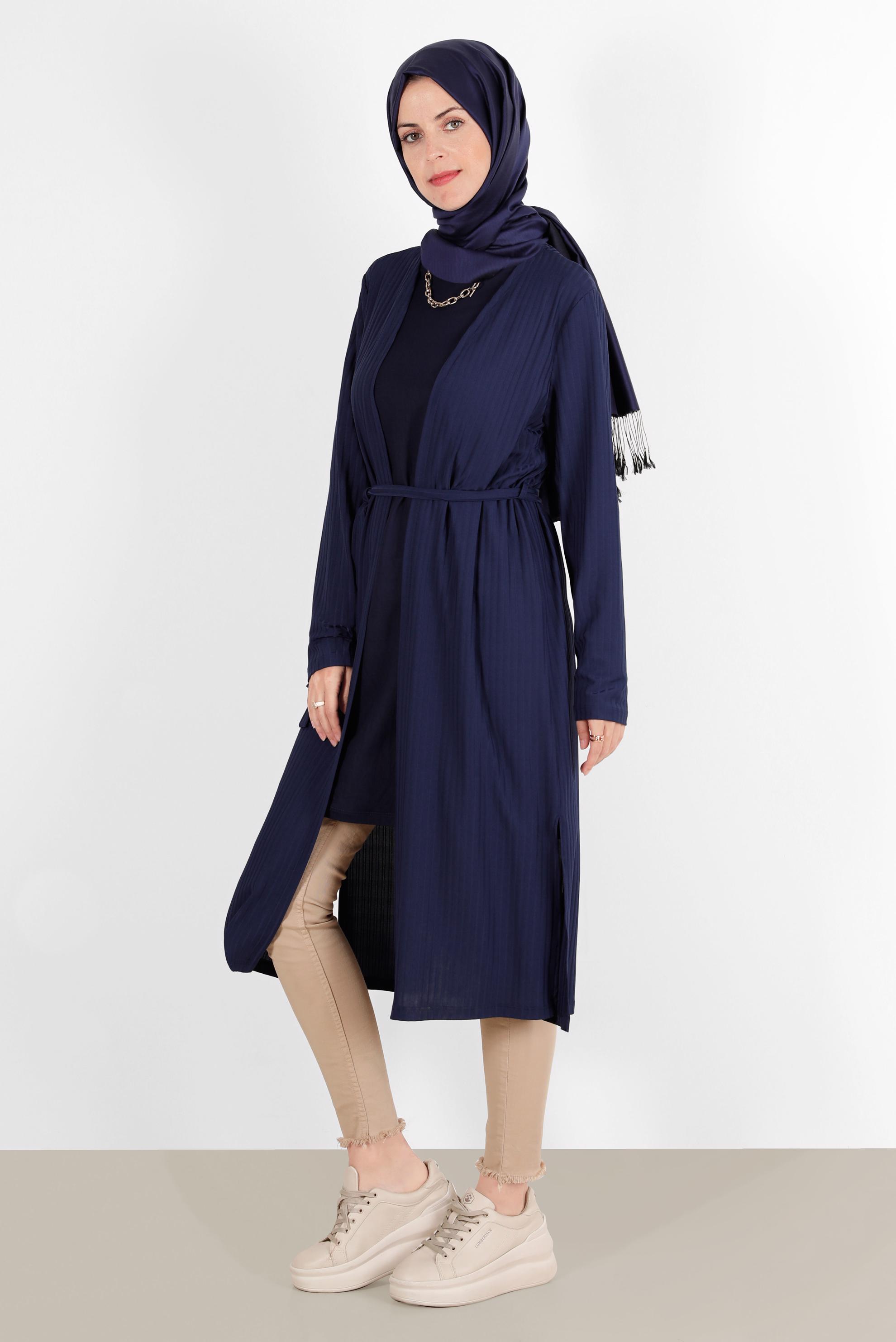 Vêtements hijab BLEU MARINE CARDIGAN AVEC CEINTURE 42883