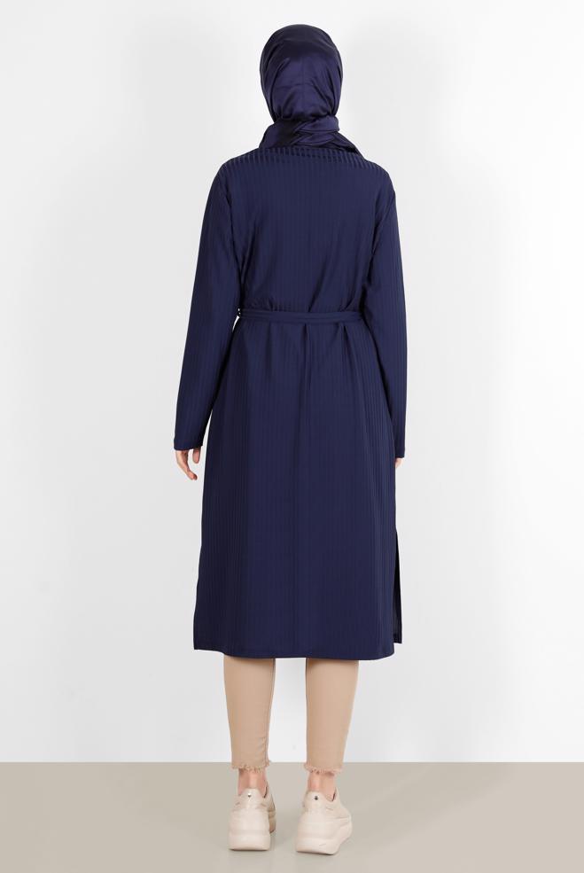 Hijab-Kleidung NAVY BLAU KUŞAKLI FİTİLLİ HIRKA 42883 - ALVİNA
