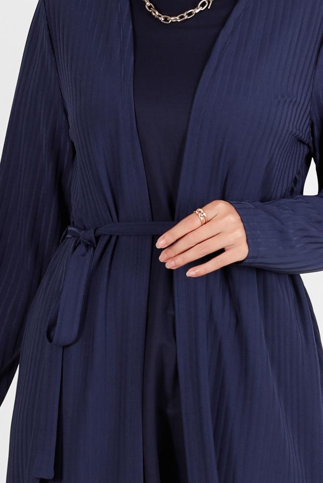 Hijab-Kleidung NAVY BLAU KUŞAKLI FİTİLLİ HIRKA 42883 - ALVİNA