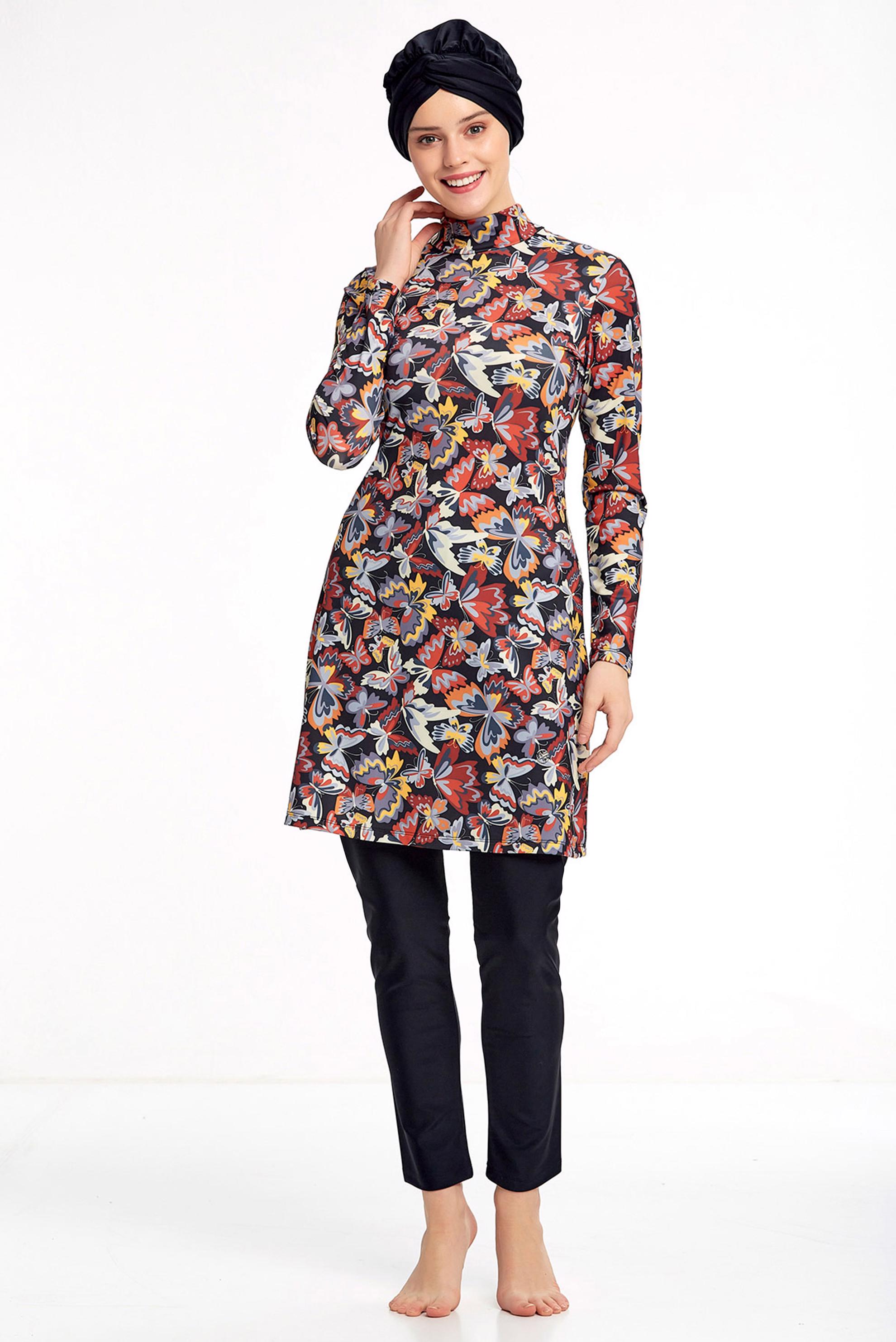 Tesettür giyim SİYAH KELEBEK DESENLİ LİKRALI TESETTÜR MAYO 0503 