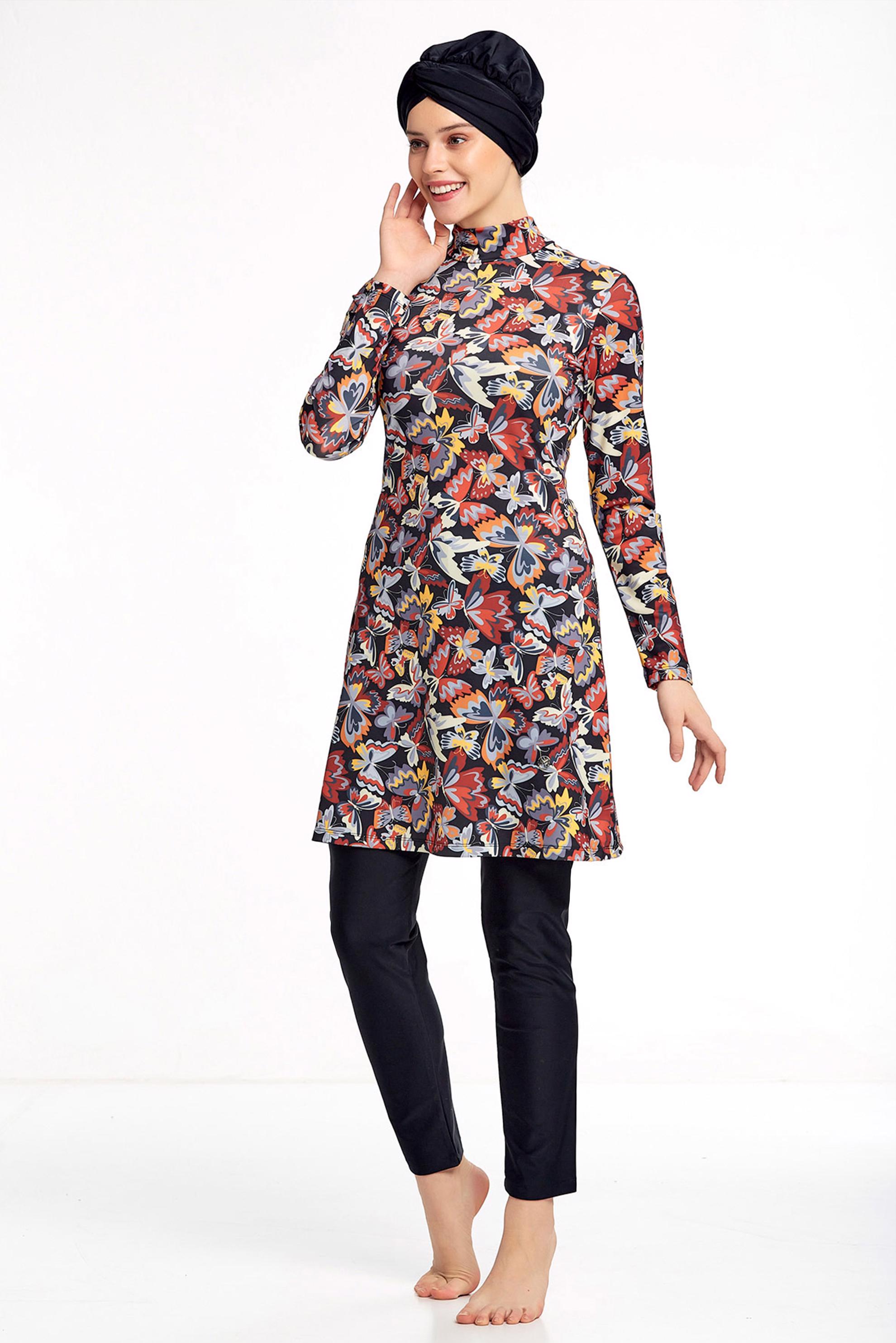 Tesettür giyim SİYAH KELEBEK DESENLİ LİKRALI TESETTÜR MAYO 0503 