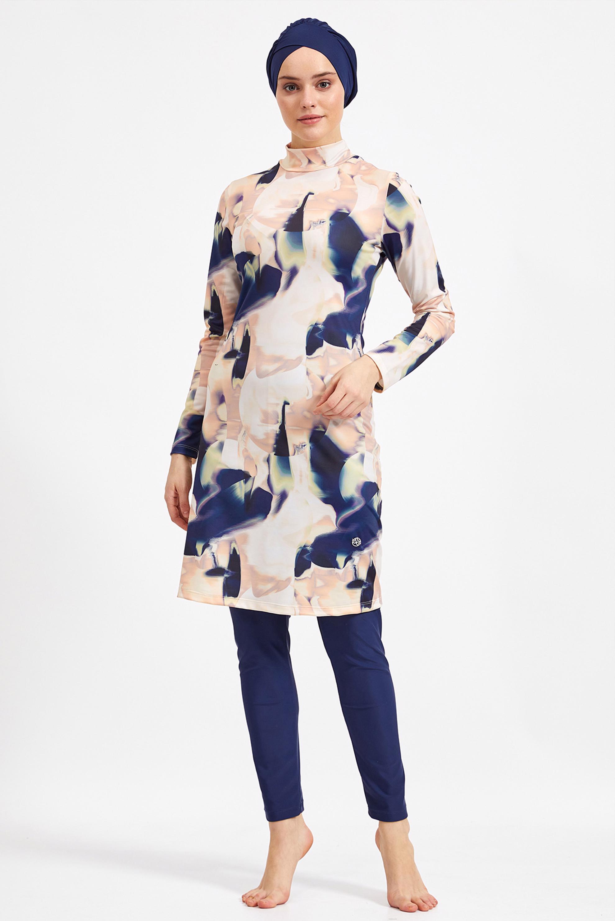 Tesettür giyim LACİVERT DESENLİ LİKRALI TESETTÜR MAYO 0506 