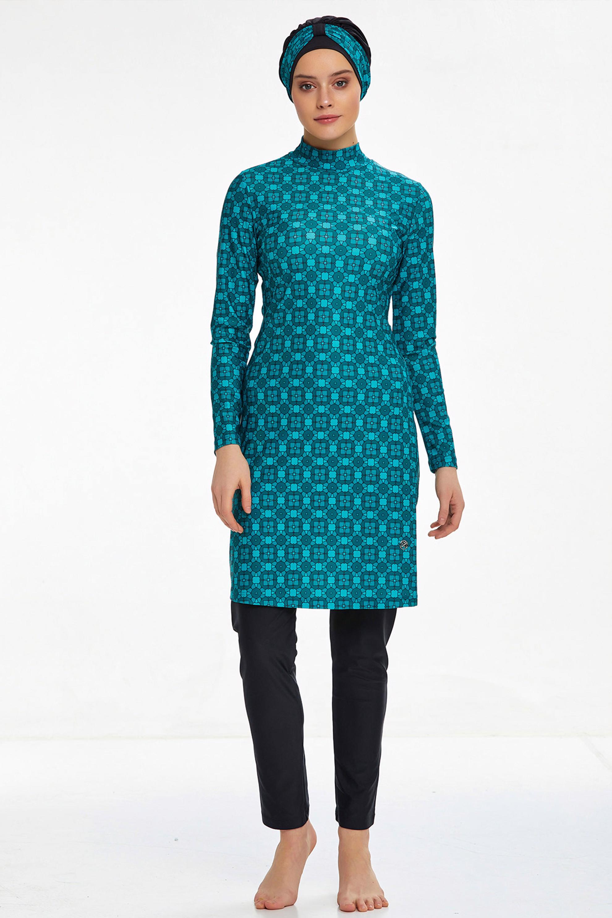 Tesettür giyim SİYAH DESENLİ LİKRALI TESETTÜR MAYO 0508 