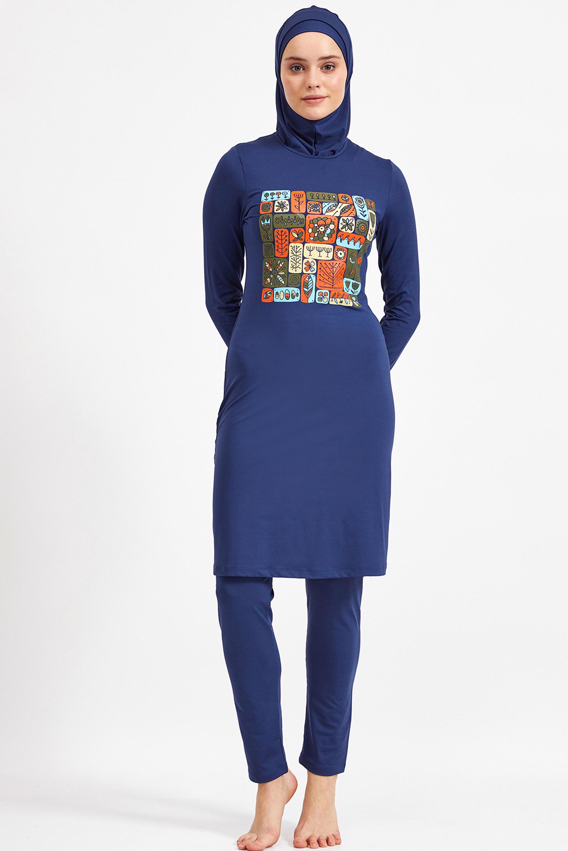 Tesettür giyim LACİVERT DESENLİ LİKRALI TESETTÜR MAYO 0514 