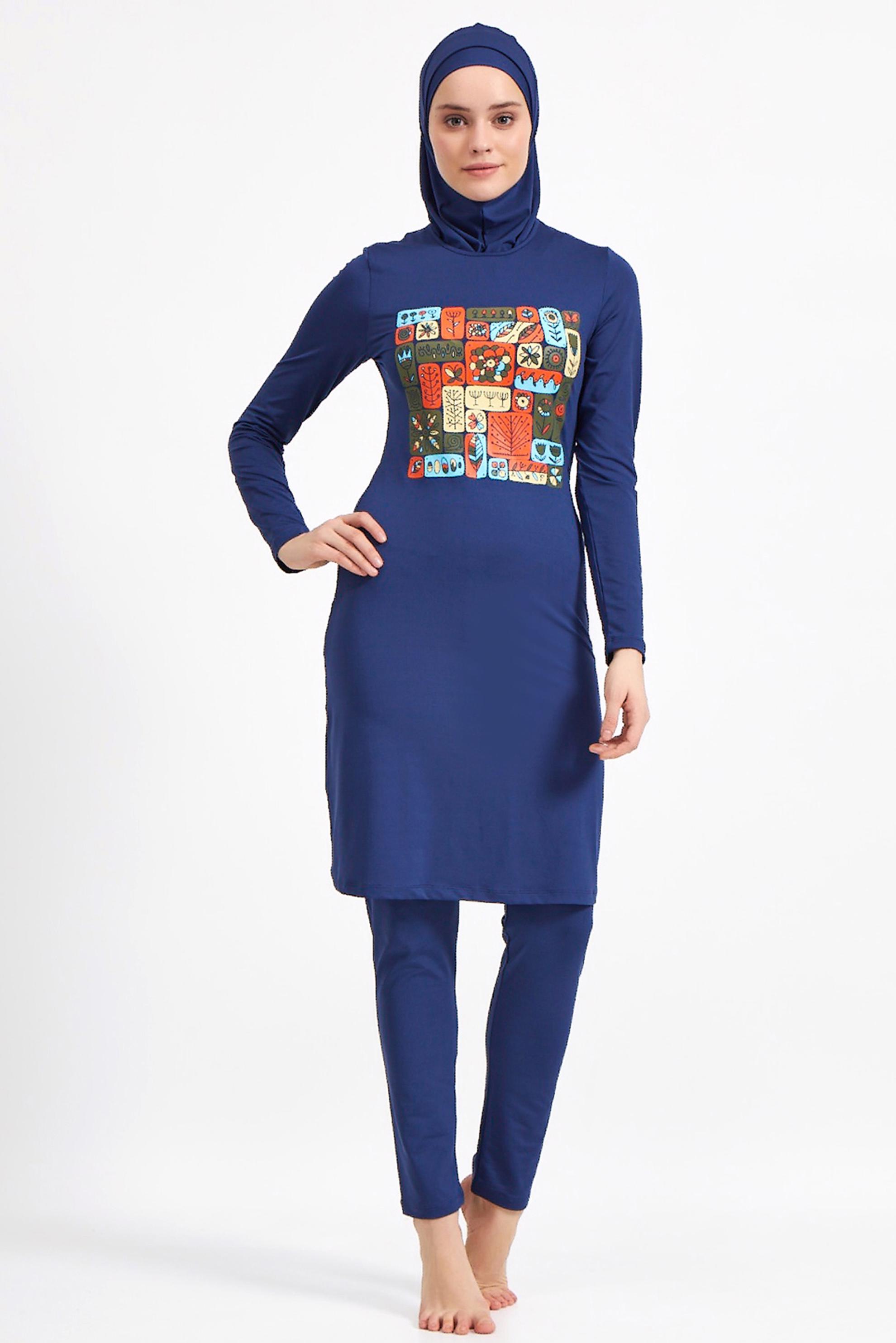 Tesettür giyim LACİVERT DESENLİ LİKRALI TESETTÜR MAYO 0514 