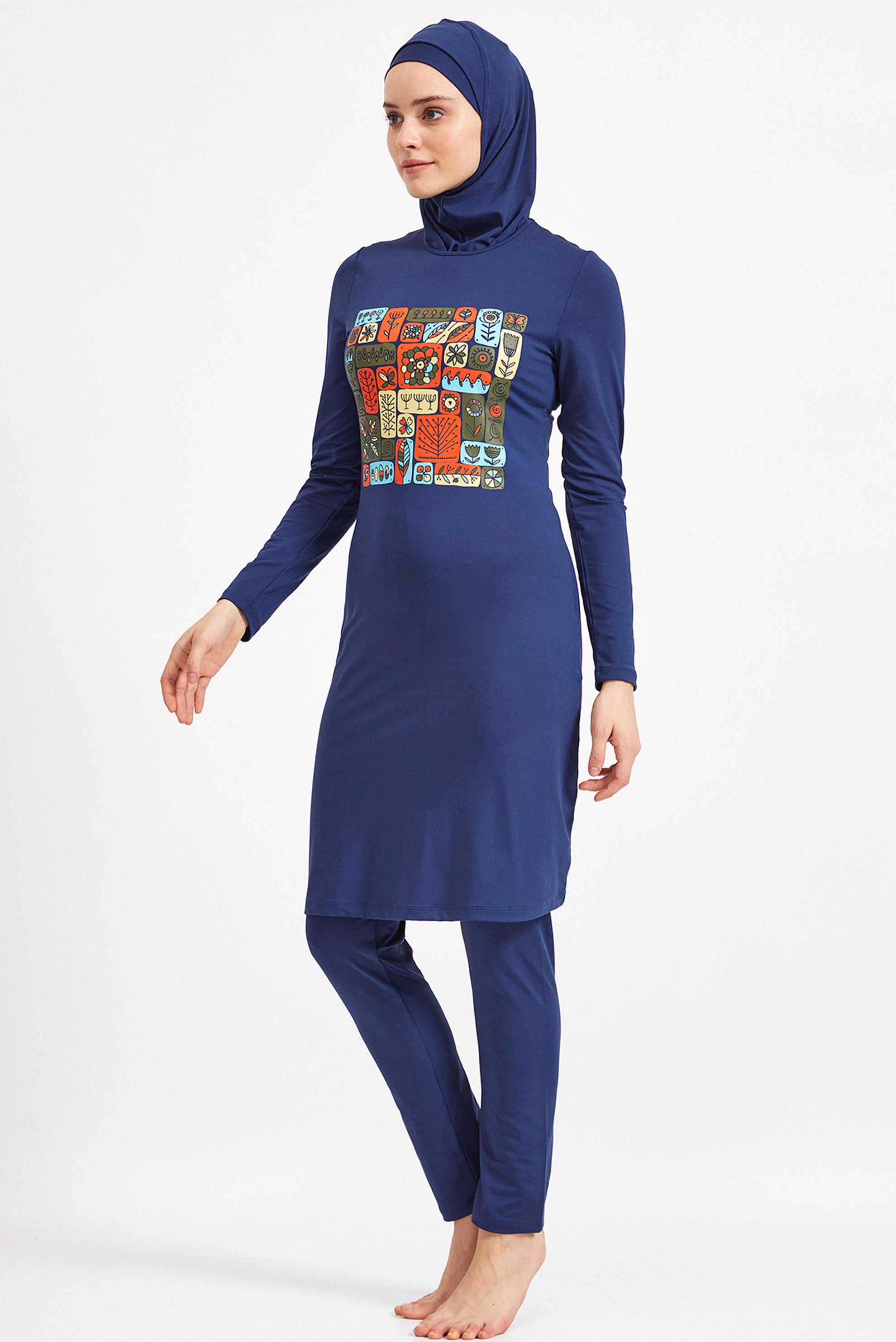 Tesettür giyim LACİVERT DESENLİ LİKRALI TESETTÜR MAYO 0514 
