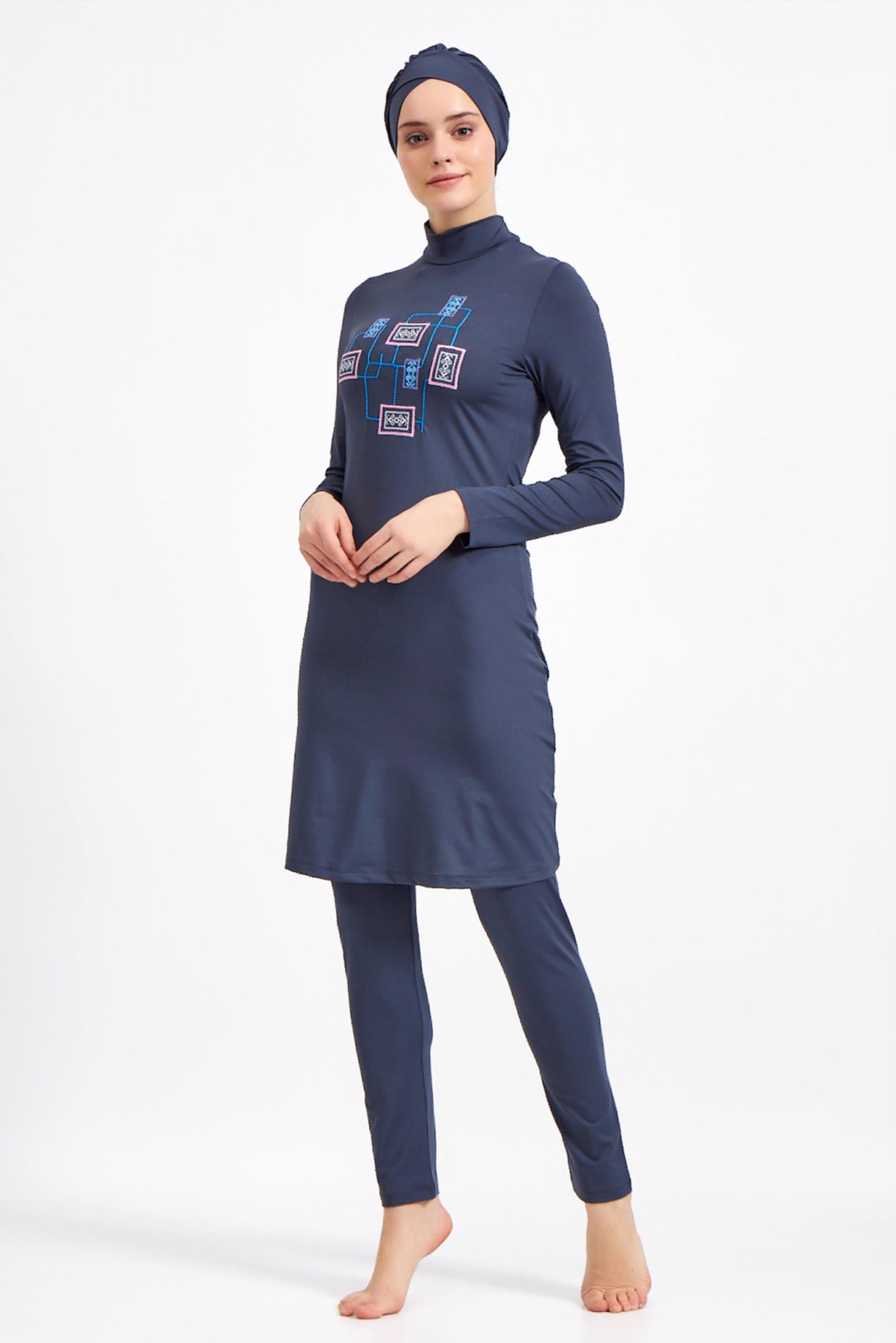Hijab clothing GREY EMBROIDERY DETAIL LYCRA HIJAB SWIMSUIT 0517 