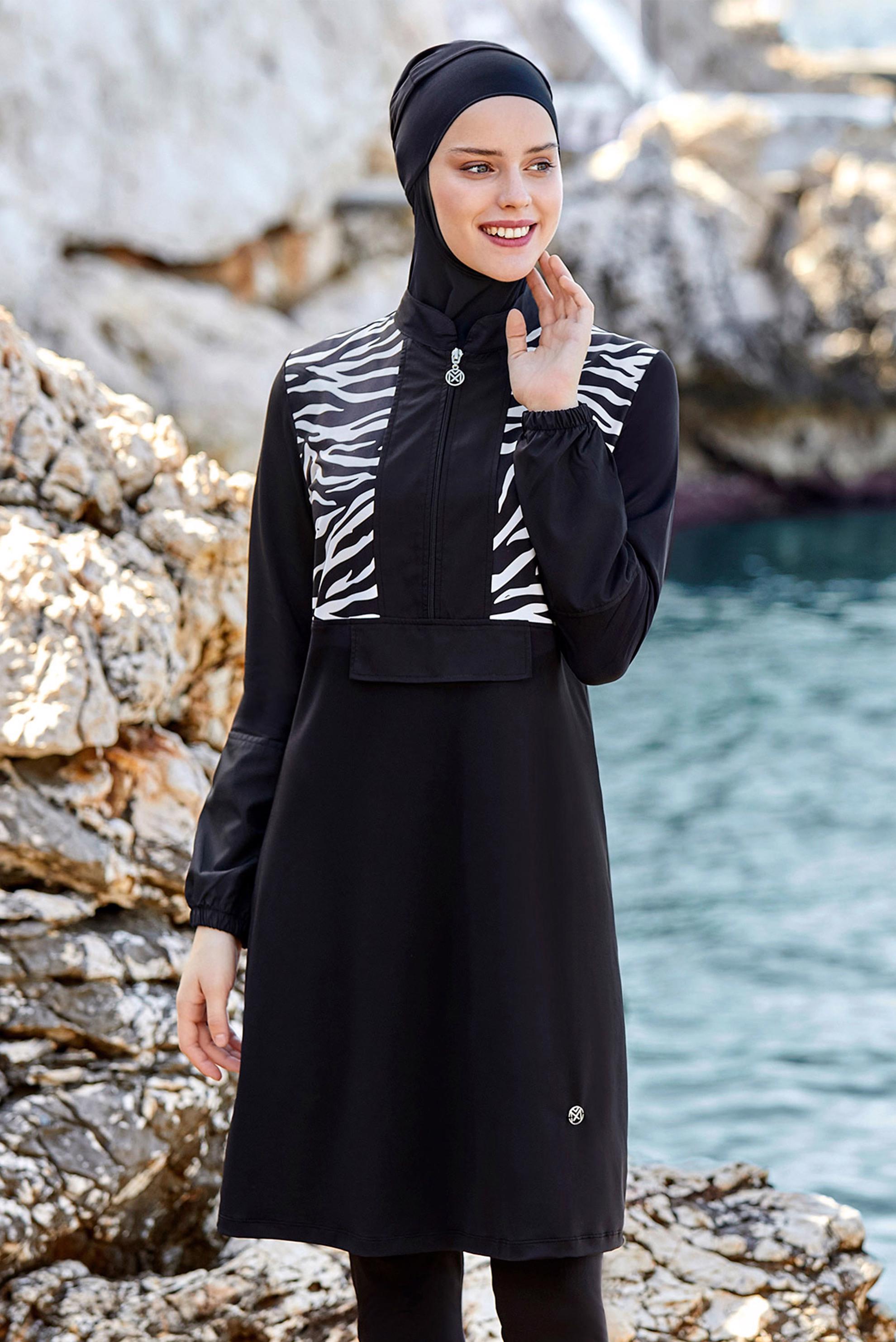 Tesettür giyim SİYAH ZEBRA DESENLİ LİKRALI TESETTÜR MAYO 0522 