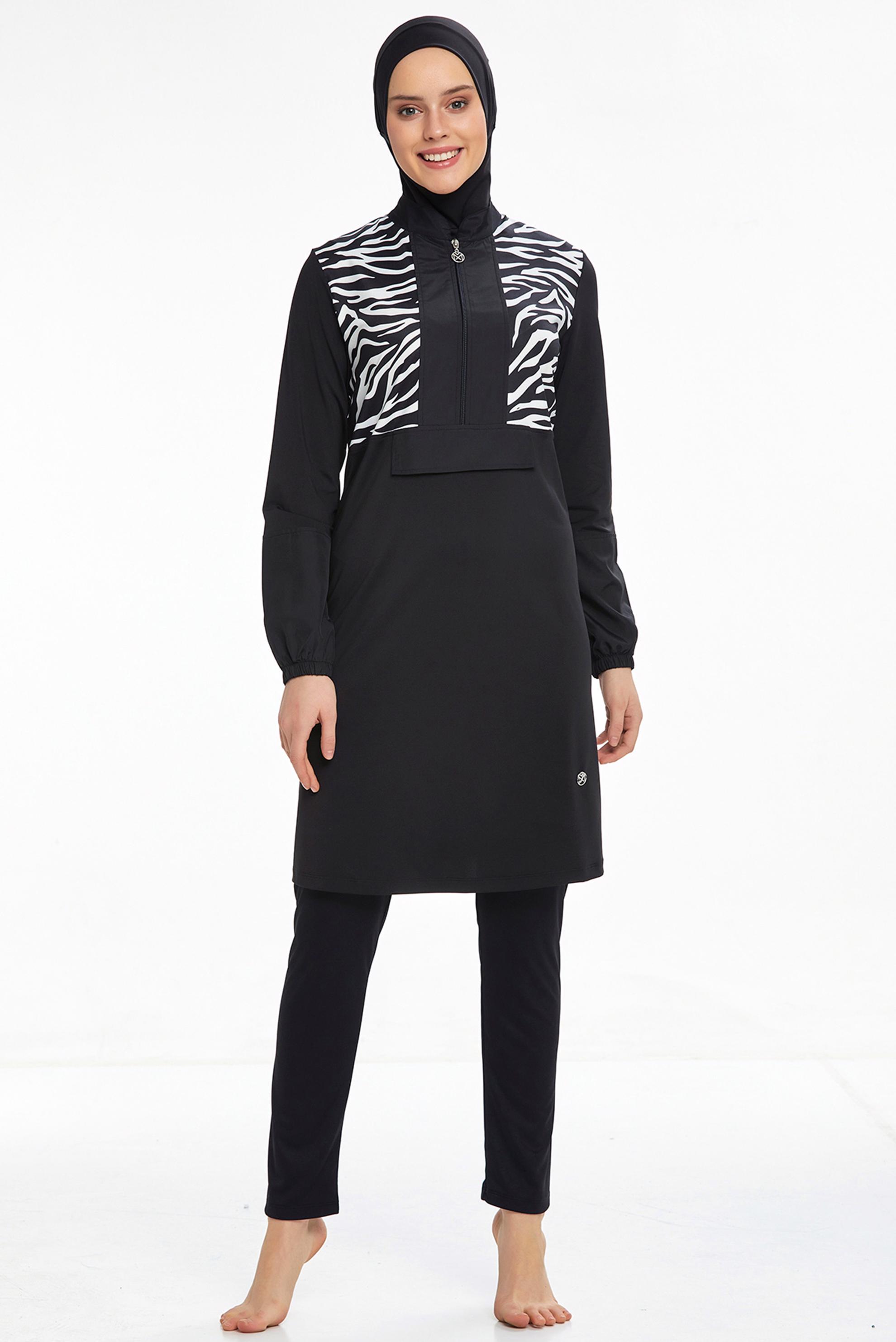 Tesettür giyim SİYAH ZEBRA DESENLİ LİKRALI TESETTÜR MAYO 0522 