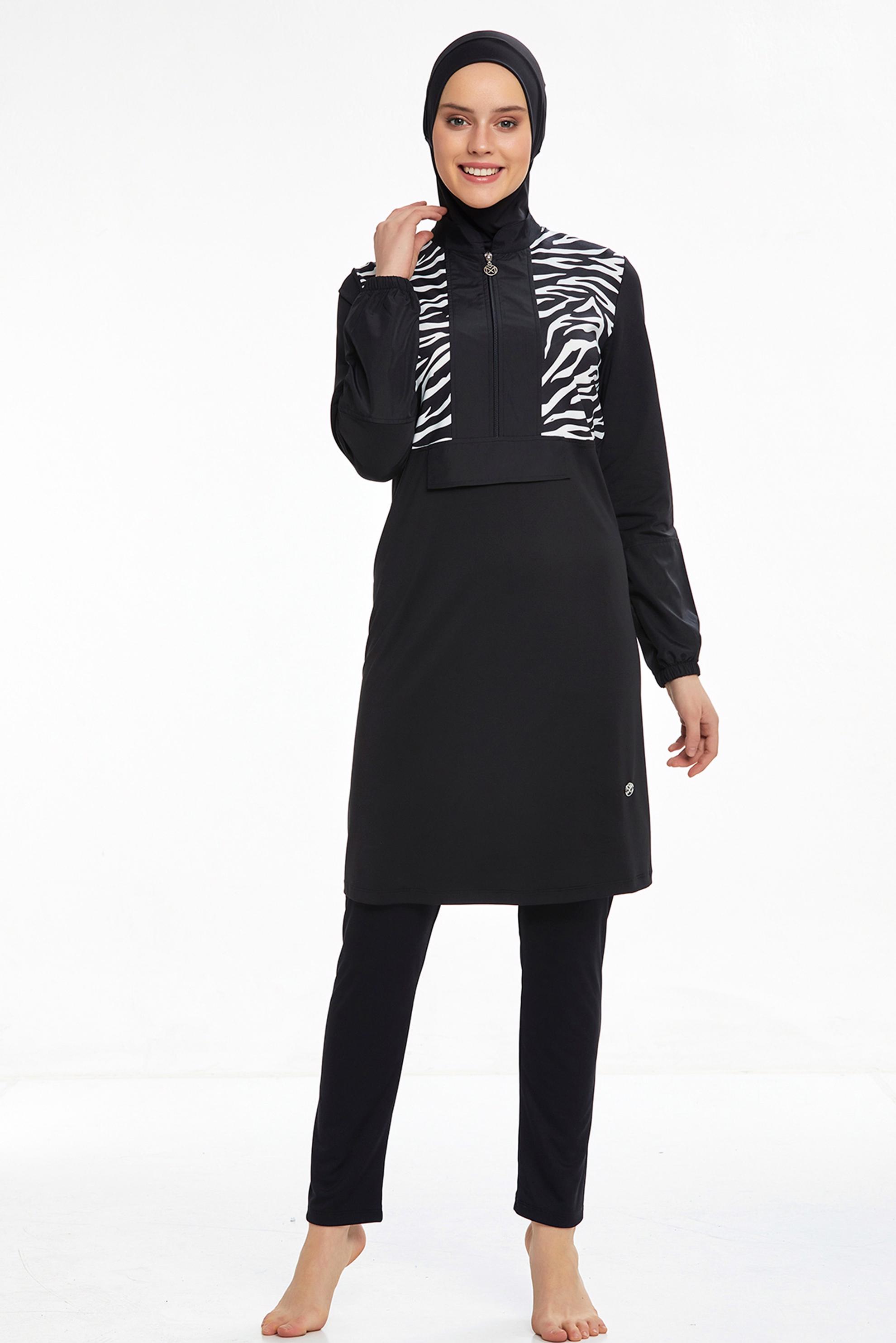 Tesettür giyim SİYAH ZEBRA DESENLİ LİKRALI TESETTÜR MAYO 0522 