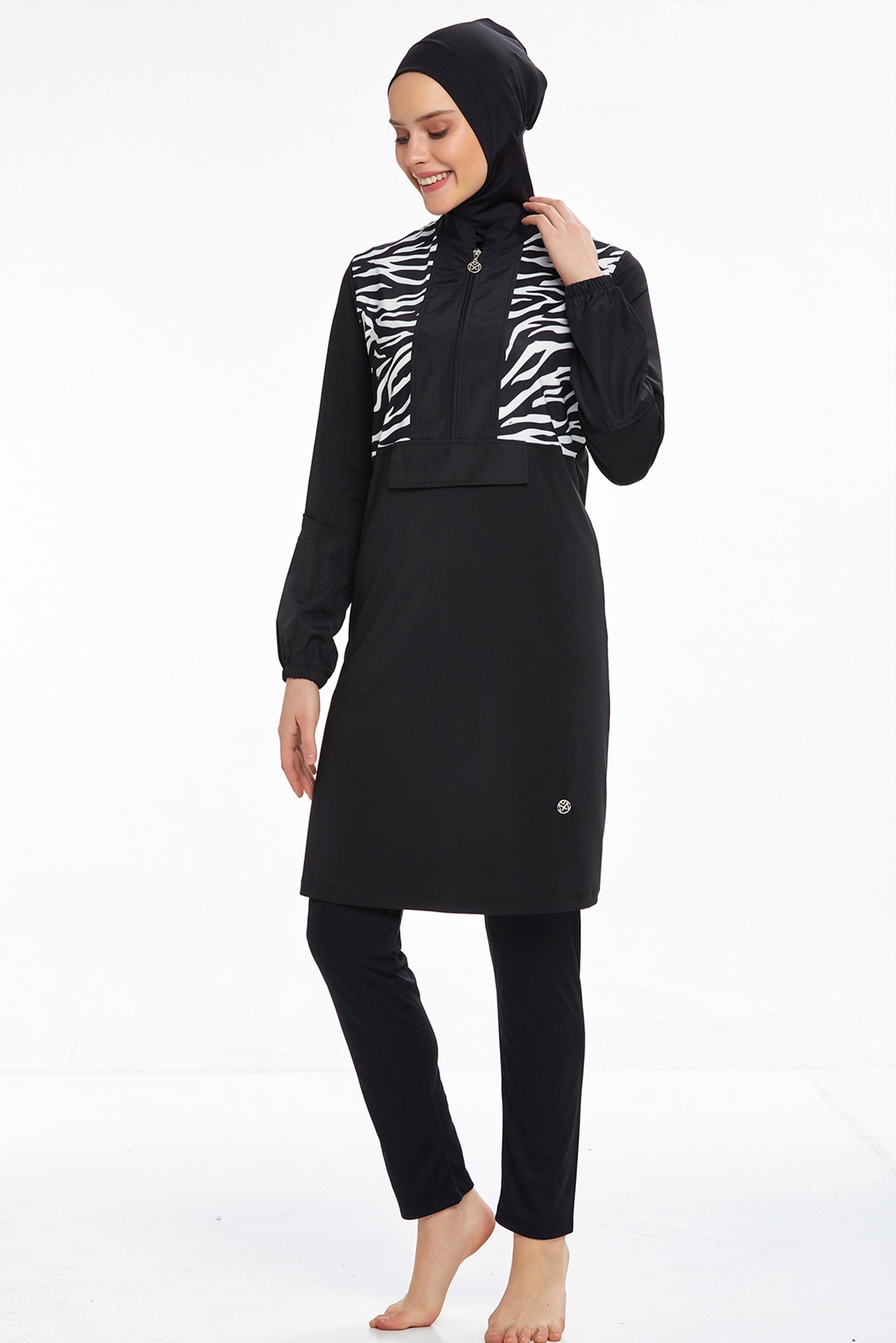 Tesettür giyim SİYAH ZEBRA DESENLİ LİKRALI TESETTÜR MAYO 0522 